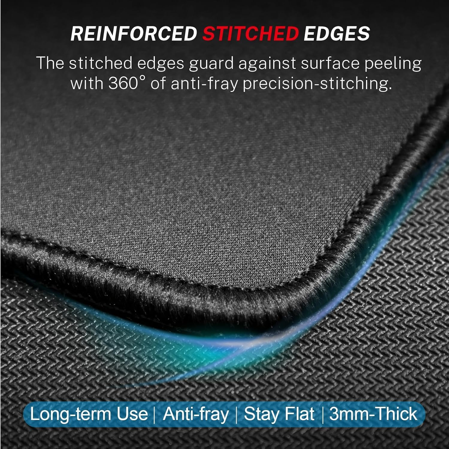 Mouse Pad, 3 Piece Stitched Edge Mouse Pad, Comfortable Mouse Pad with Non-Slip Rubber Base, Washable Mouse Pad, Computer Mouse Pad Laptop Mouse, 21 * 26Cm, Black