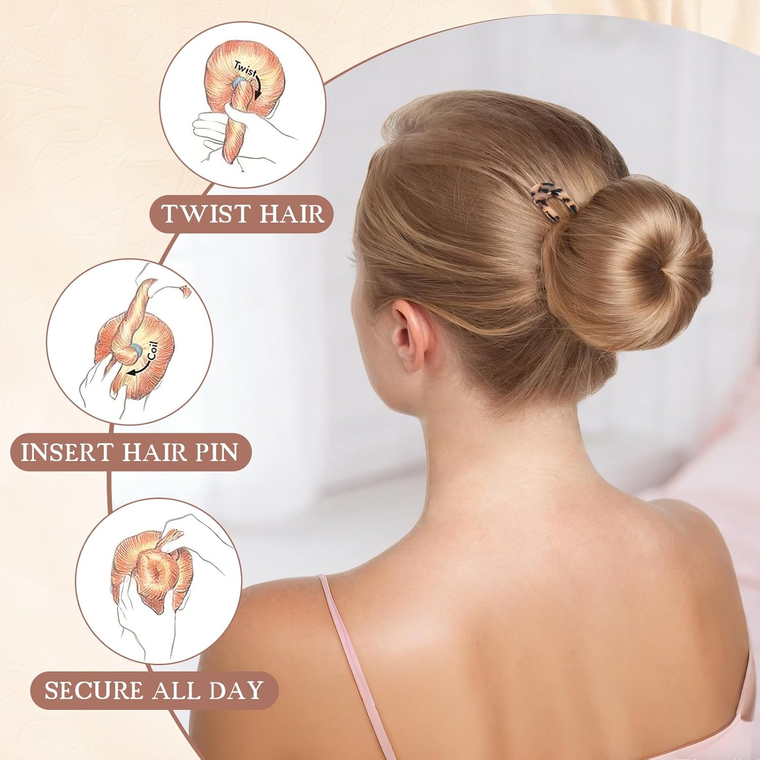 2 Pack Benefree French Style Cellulose Acetate Tortoise Shell U Shaped Hair Pins Fork 2 Prong Updo Chignon Pin for Women Girls Hairstyle Accessories（Tortoiseshell and White Tortoiseshell) image number 5