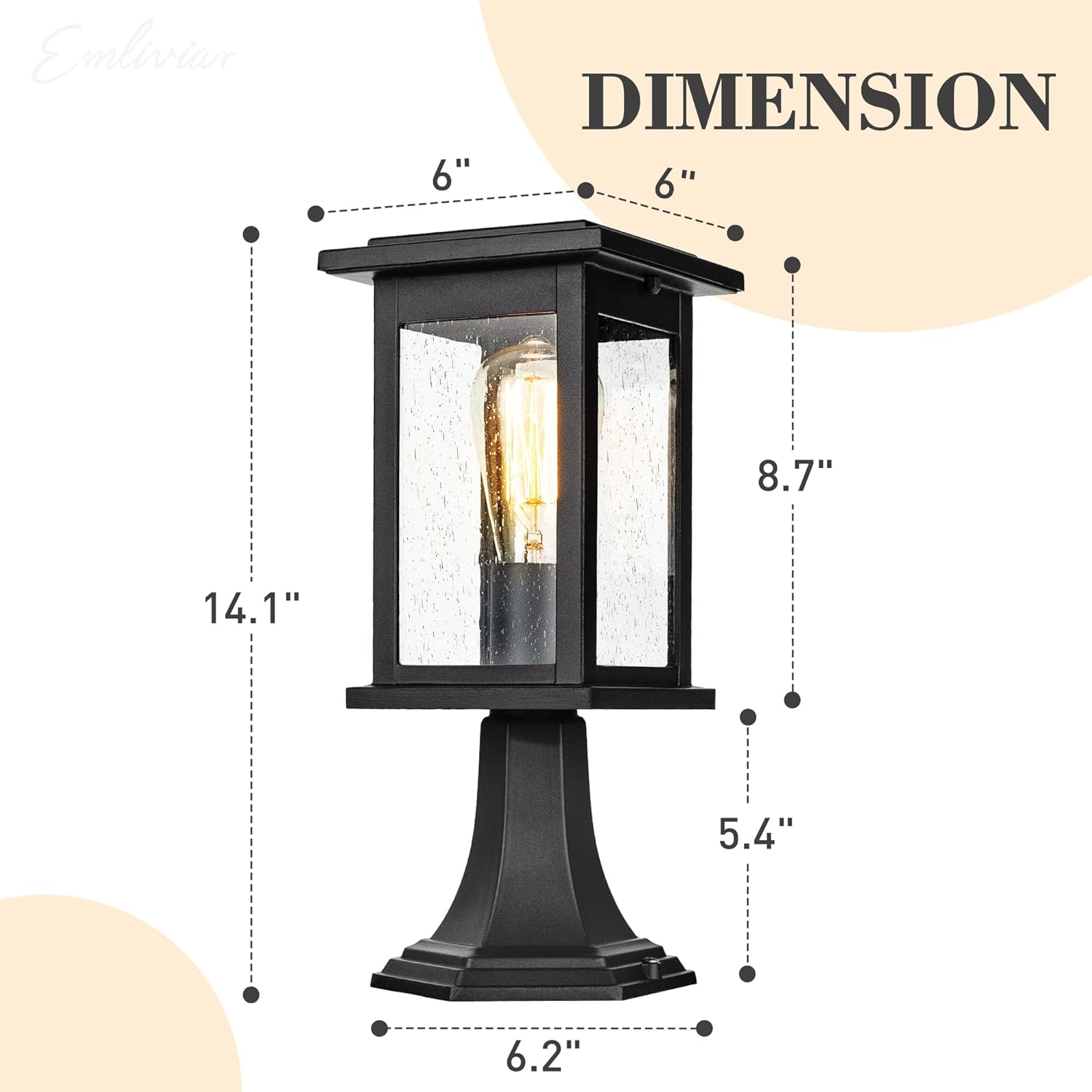 EMLIVIAR Black Post Light Outdoor, Waterproof Pillar Light Ideal for Patio, Pathway, Garden, Aluminum with Water Ripple Glass, AU1803EW1-P image number 3