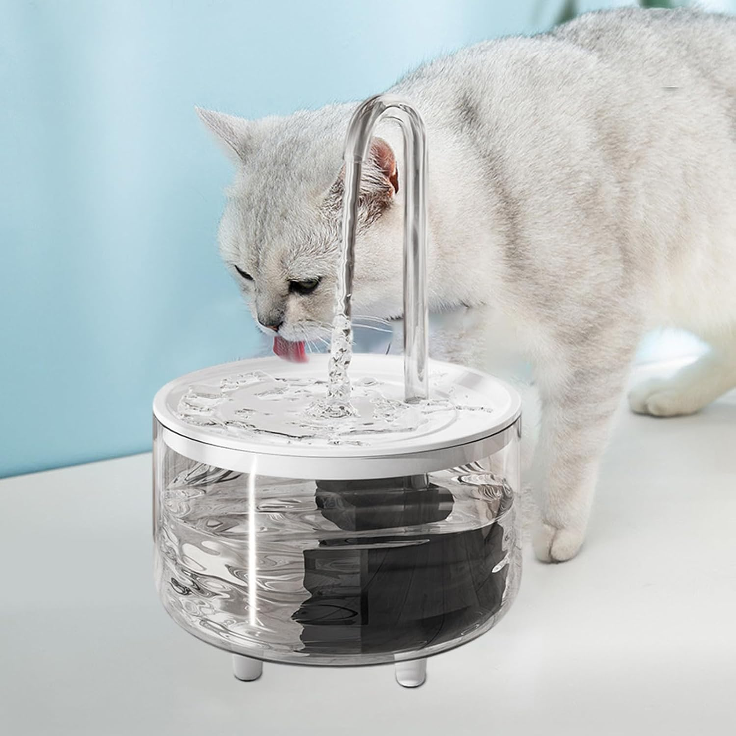 Water Fountains for Cats Indoor - USB Battery Operated Cat Drinking Fountain 1L | Automatic Pet Fountain with Circulation Filtration, Cat Water Feeder Supplies for Indoor Cats Pochy - Blue image number 7