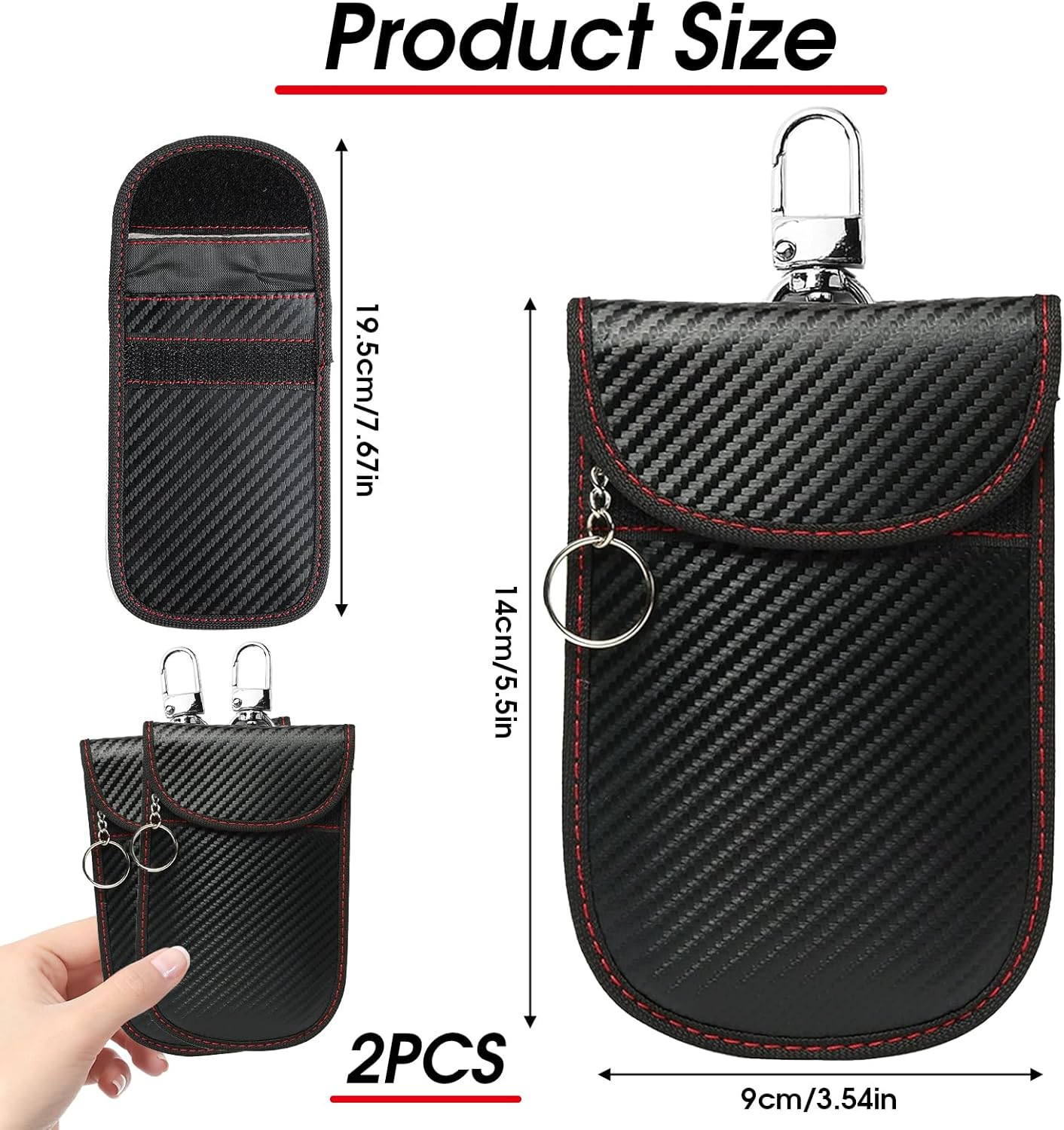 Faraday Bags for Car Keys (2-Pack) - RFID Blocking Pouch with Keyring & Hook, Waterproof Key Fob Protector for Keyless Entry Cars image number 2