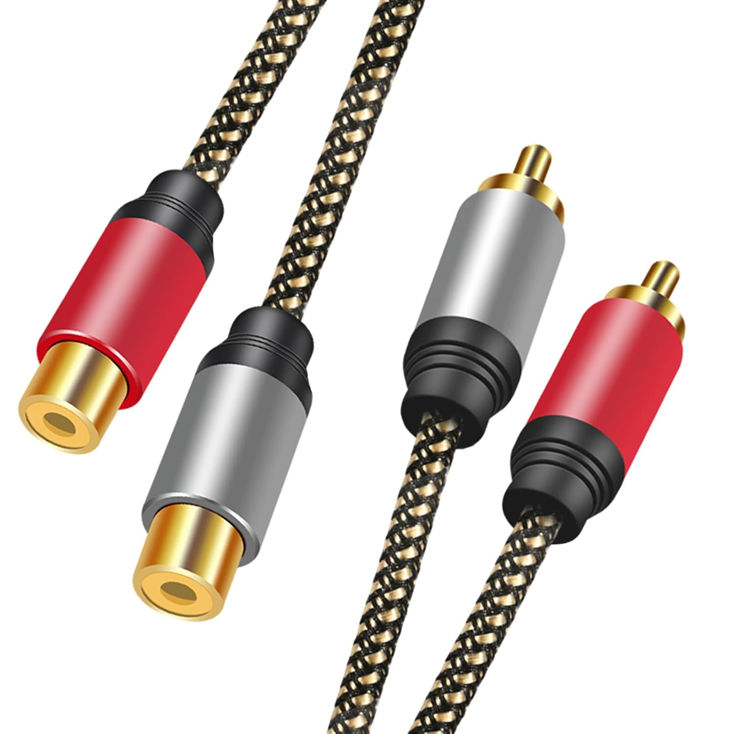 2 RCA Extension Cable 3M, 2RCA Male to 2RCA Female Stereo Audio Subwoofer Cable Nylon-Braided Cord Gold Plated Plug for Home Theater, HDTV, Car Audio, Speakers, Hi-Fi Systems image number 3