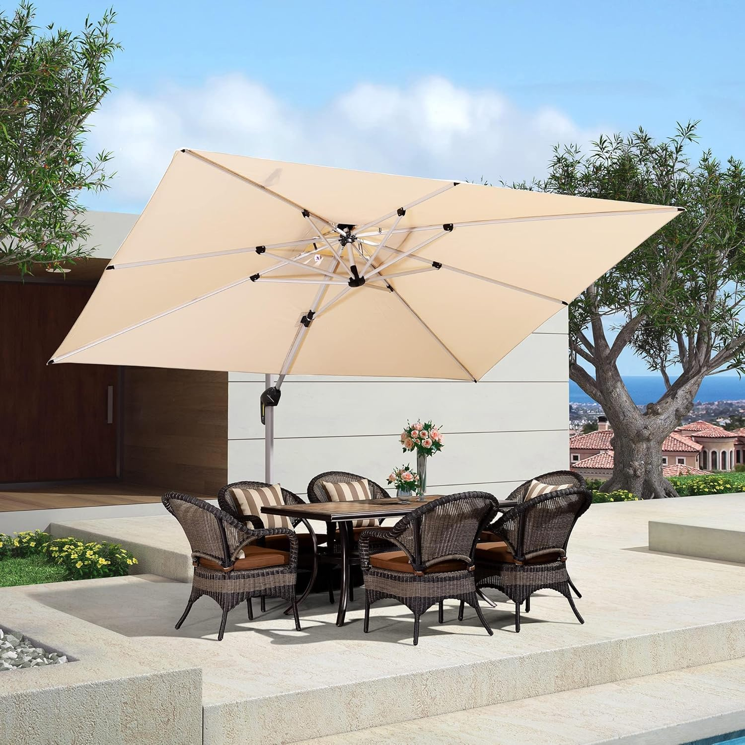Purple Leaf 2.7X3.65 M Large Outdoor Patio Umbrella Cantilever Umbrella Windproof Offset Umbrella for Garden, Deck,Pool and Patio image number 2