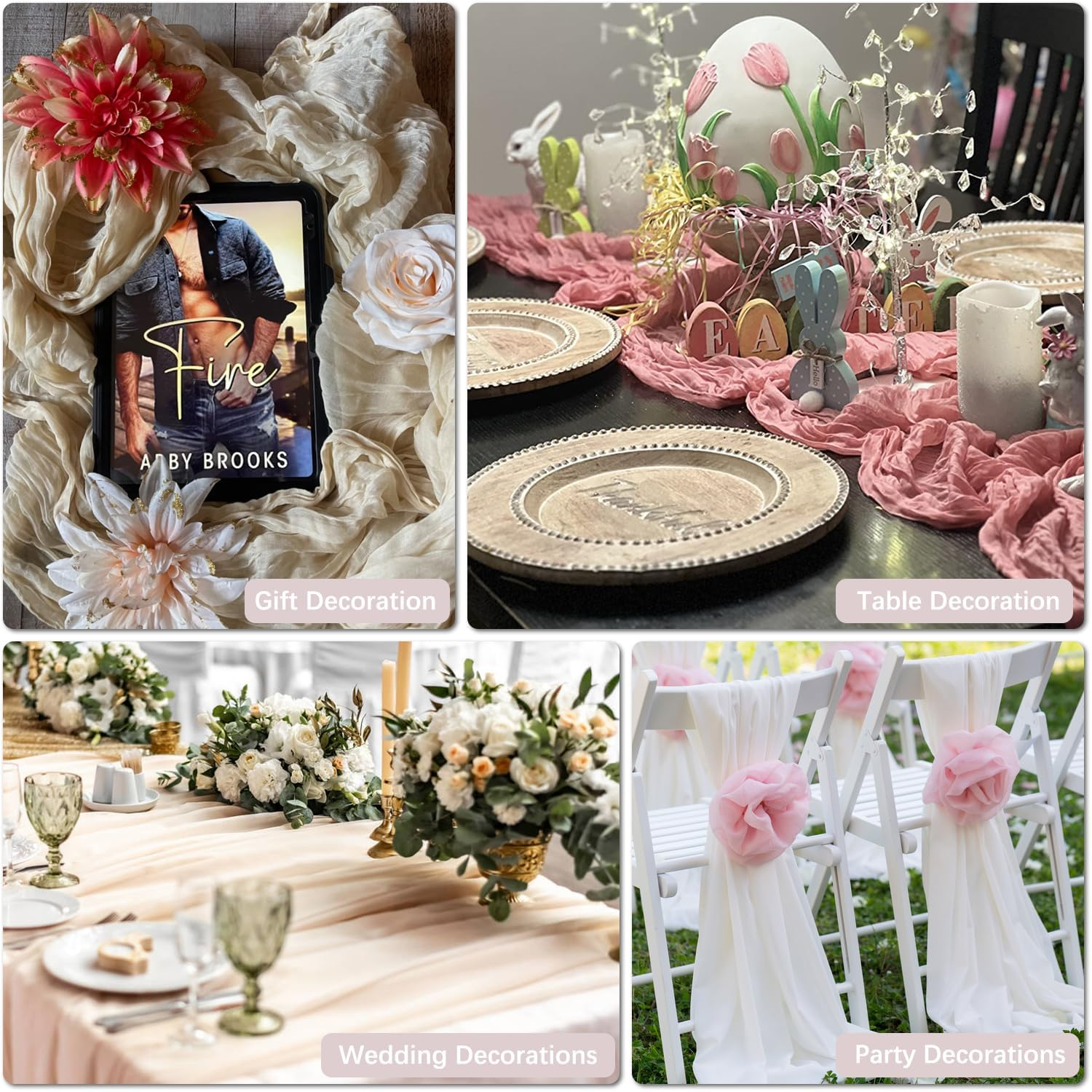 Nialnant Light Pink Cheesecloth Table Runner - 10 Ft Boho Wedding Gauze Runner, 120 Inches Long for Bridal Baby Shower Decor - Beige image number 5