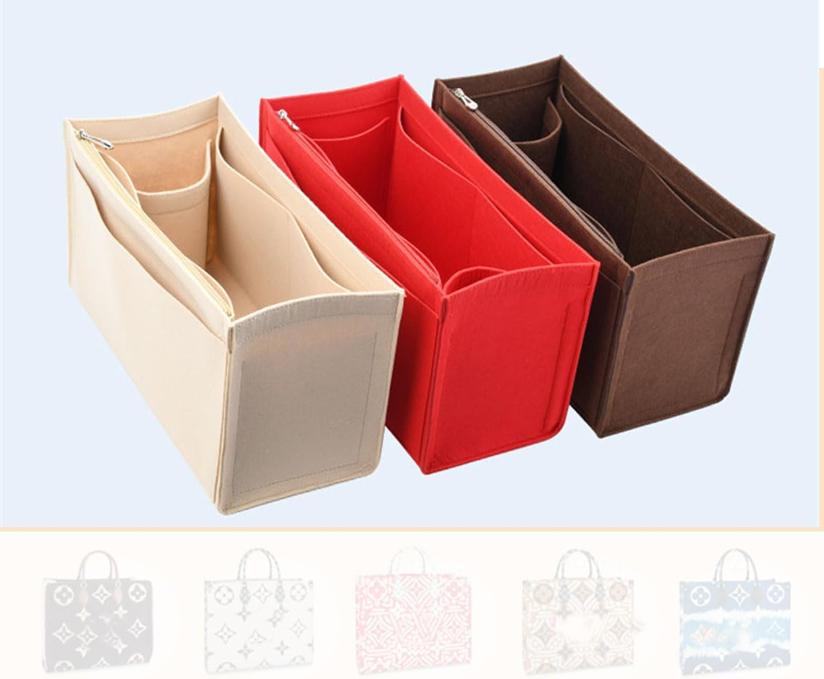 Lckaey Purse Insert for ONTHEGO PM MM GM Wallet Tote - Felt Organizer - with Zipper Pocket 1081Camel-L
