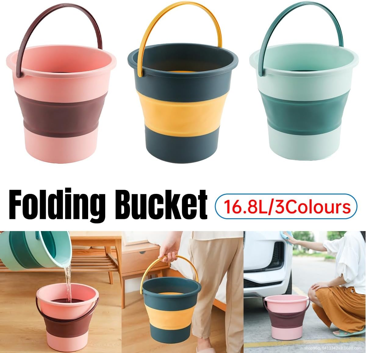 AIMALL Multifunctional Folding Bucket, Portable Telescopic Bucket for Car Washing, Fishing, and Household Use - Blue image number 5