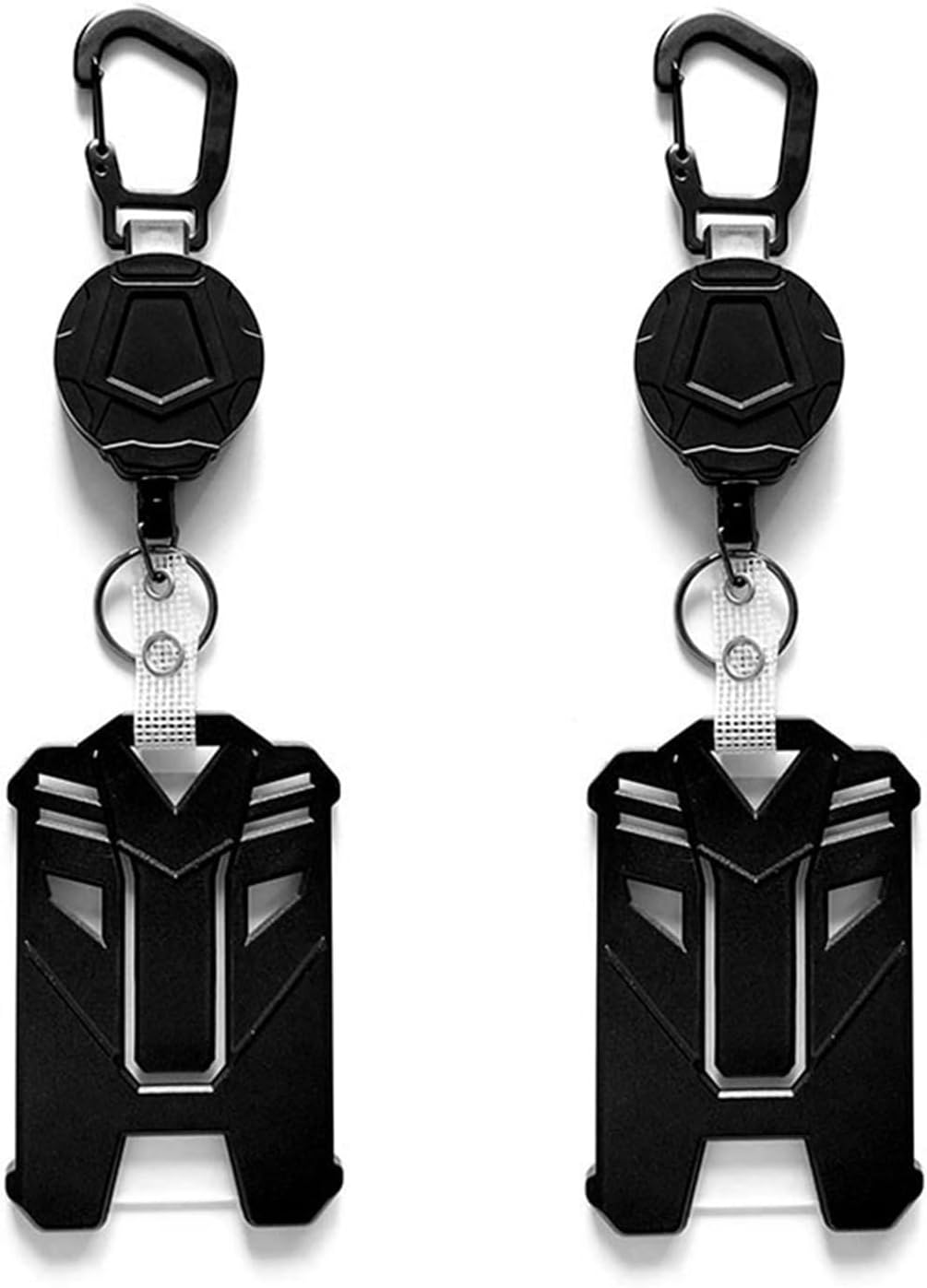 2 Pack Retractable Badge Holders Heavy Duty Carabiner Keychains with Tactical ID Card Holders with 31.5" Steel Retractable Cords Durable Polycarbonate ID Card Holder image number 2