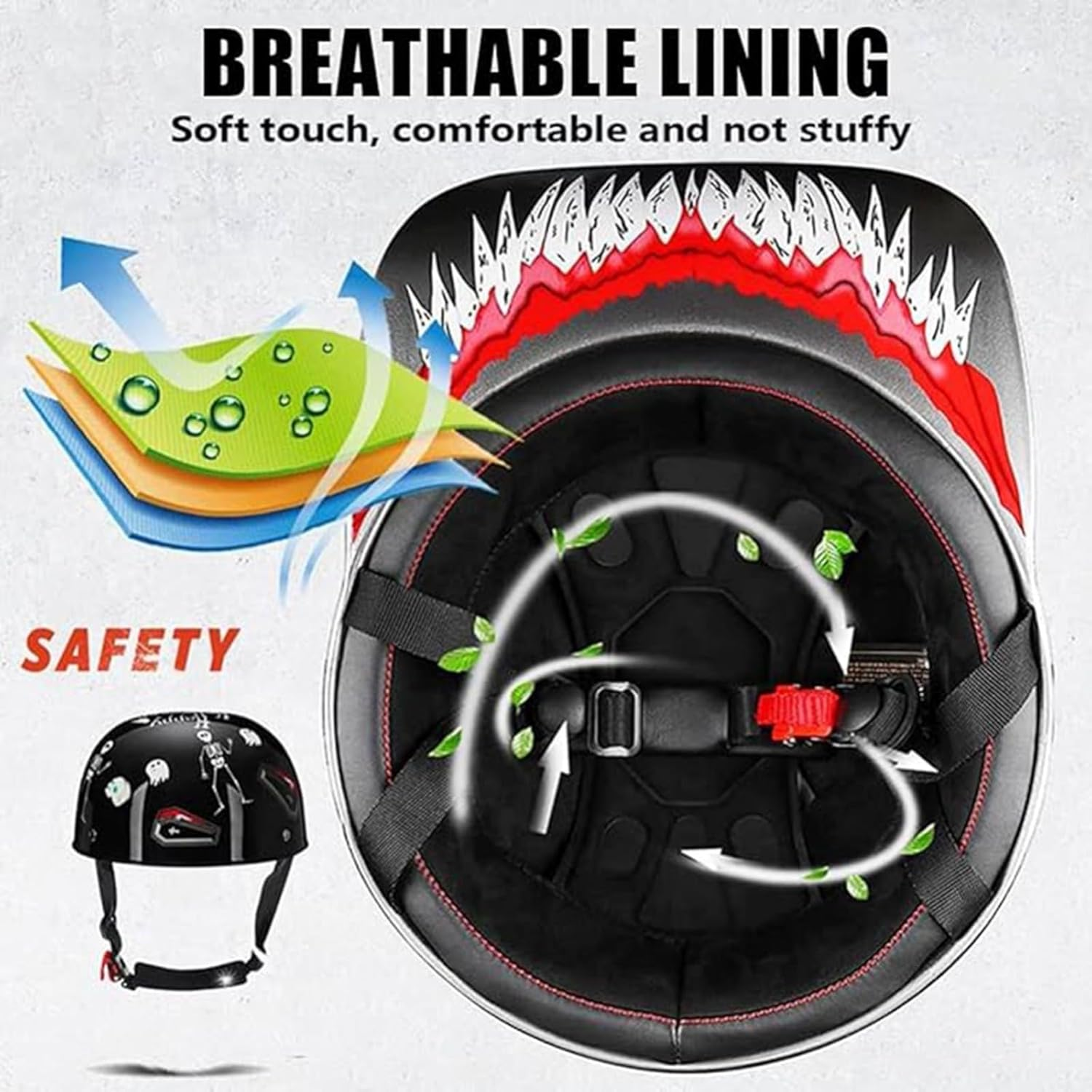 Vintage German Half Hel-Met Baseball Cap Retro Motorcycle Half Skull Cap Open-Face Hel-Met, Moped Cruiser Scooter Hel-Met image number 6