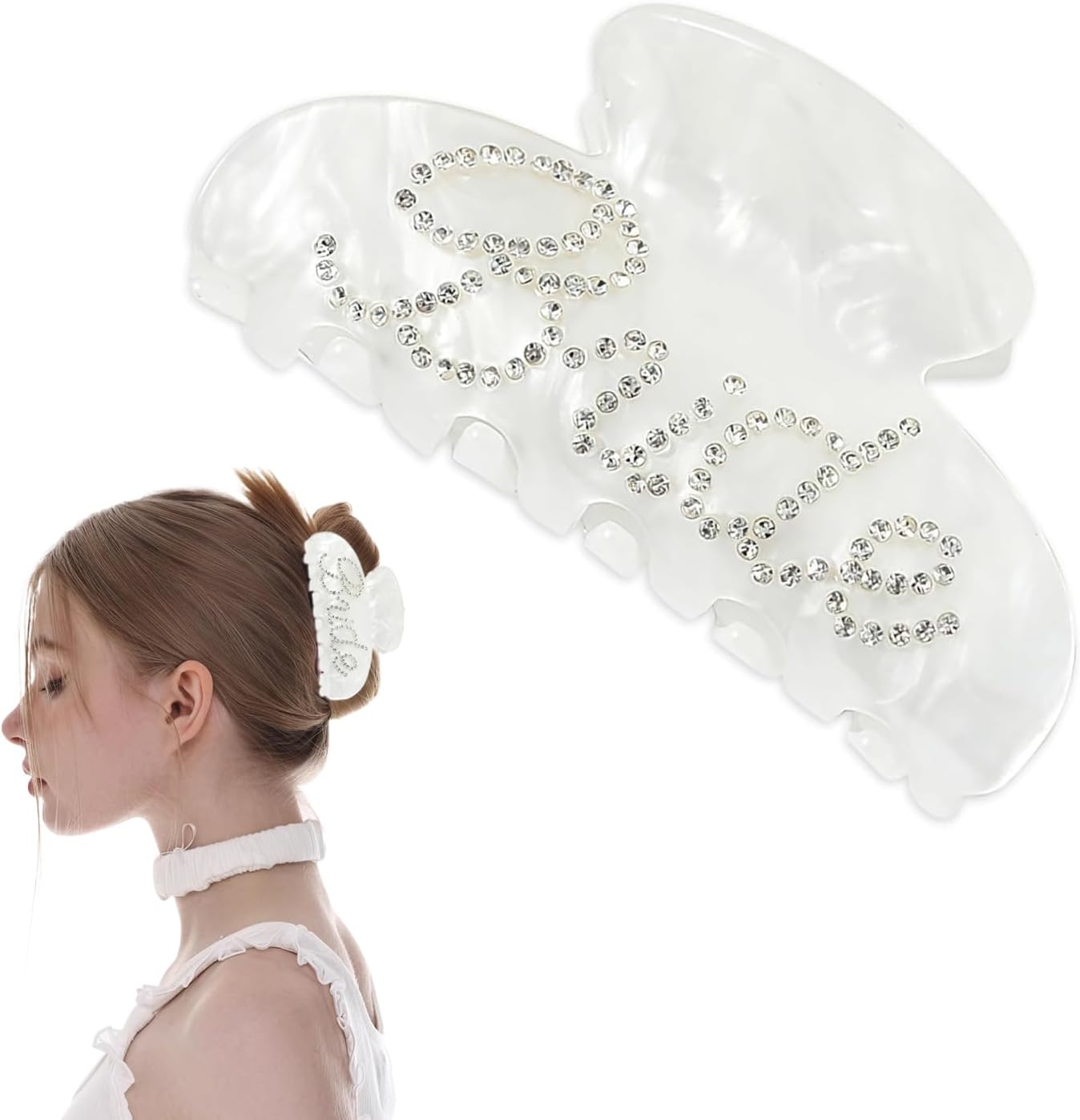 Bride Claw Hair Clip,​ Bride White Acrylic Hair Clips with Rhinestone Logo, Bachelorette Party Wedding Birthday Banana Barrettes Hair Decorations for Girl, Trendy Bridal Claws(White)