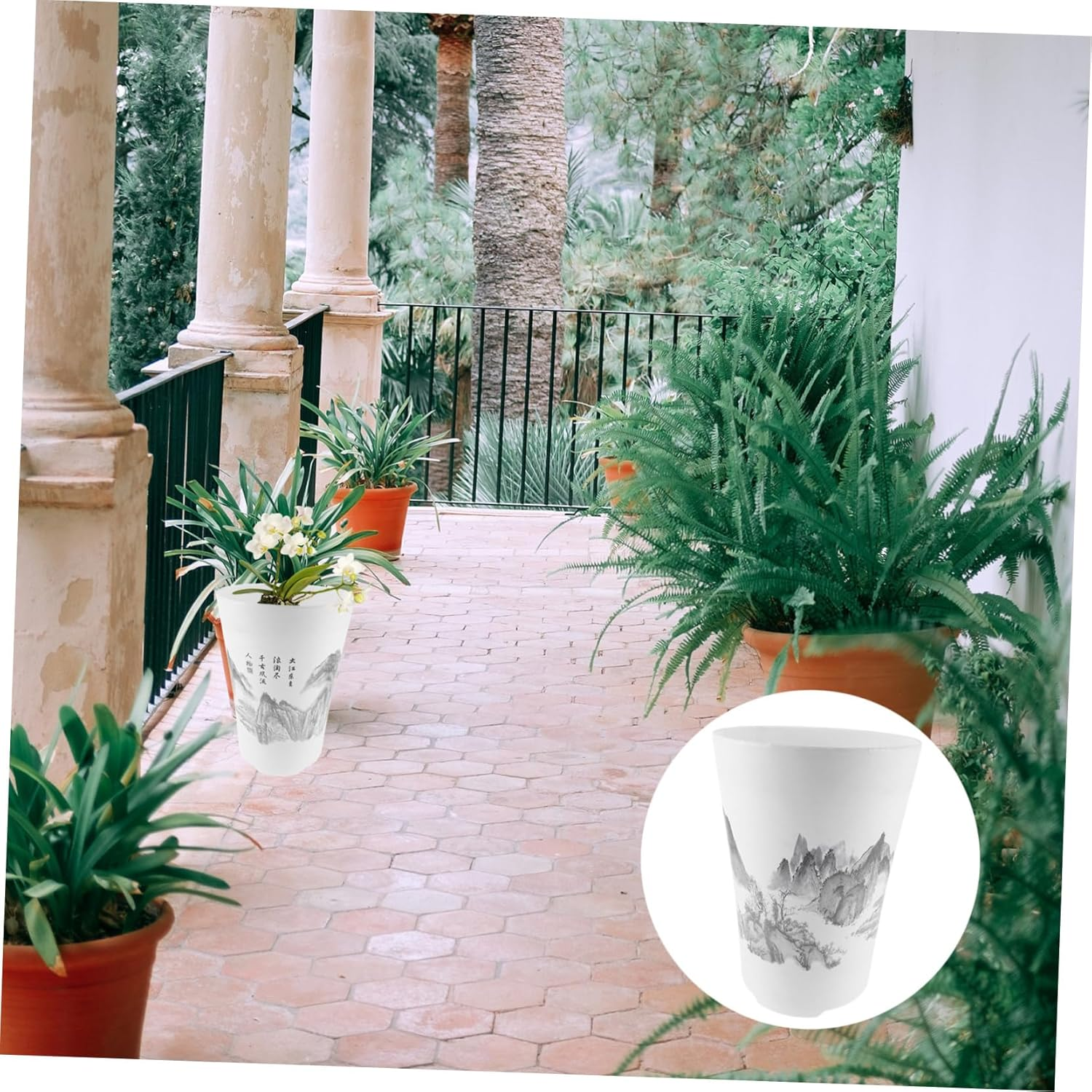 Landscape Resin Flower Pot Herb Planter Plant Pot for Indoor Plants Water Drainage and Airflow