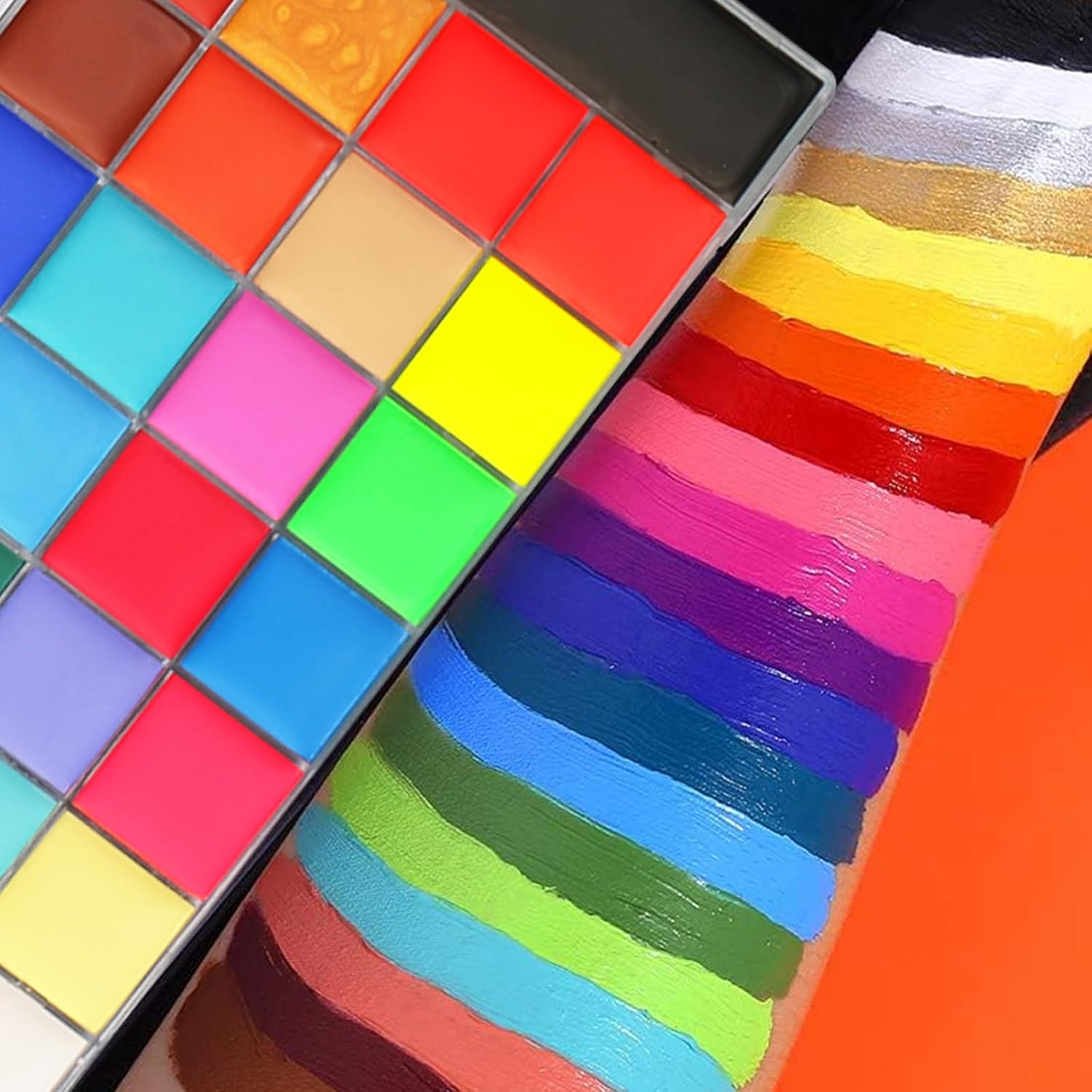 Face Painting Kit-26 Colors Body Face Paints Palette with 10 Professional Artist Brush and Stencils,Non Toxic Facepaint for Kids Adult for Halloween Cosplay Christmas Party SFX Arty Stage Makeup image number 3