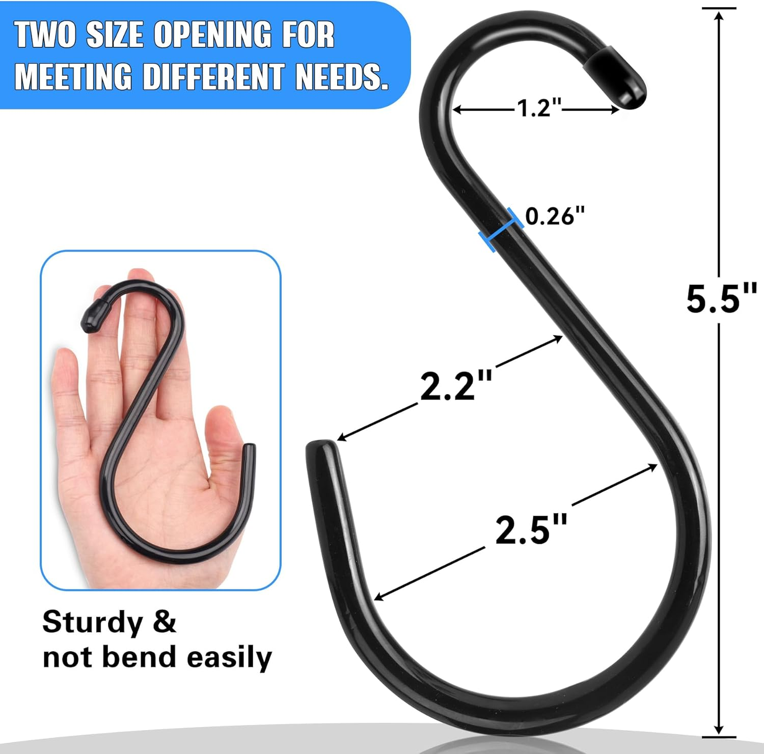 Antimbee 12 Pack Heavy Duty S Hooks, 5.5 Inch Large S Hooks, S Hook Hanger with Rubber Coated, Black S Shaped Hook for Hanging Plants, Banana, Clothes, Bags,Towels, Kitchen Utensil image number 1