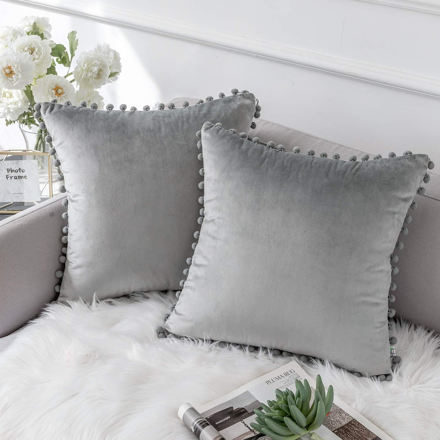 Ashler Decorative Plush Velvet Solid Square Throw Pillow Covers with Small round Velvet Particles 18 X 18 Inch 45 X 45 Cm, Made of Polyester, Pink, 18 X 18 Inch