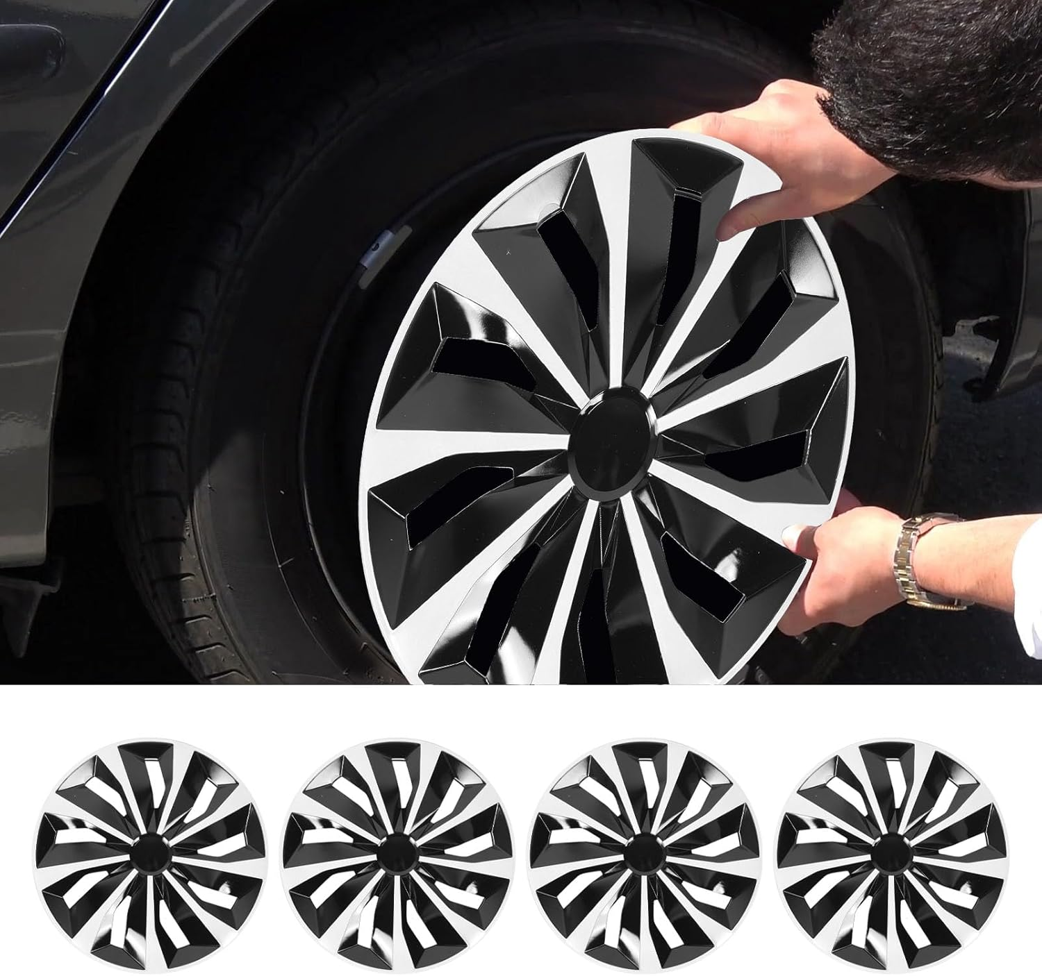 Hubcap Wheel Covers, 4Pcs 16 Inch Full Protect Stylish Look Car Decor Wheel Covers, Suitable for R16 Wheel Rim image number 6