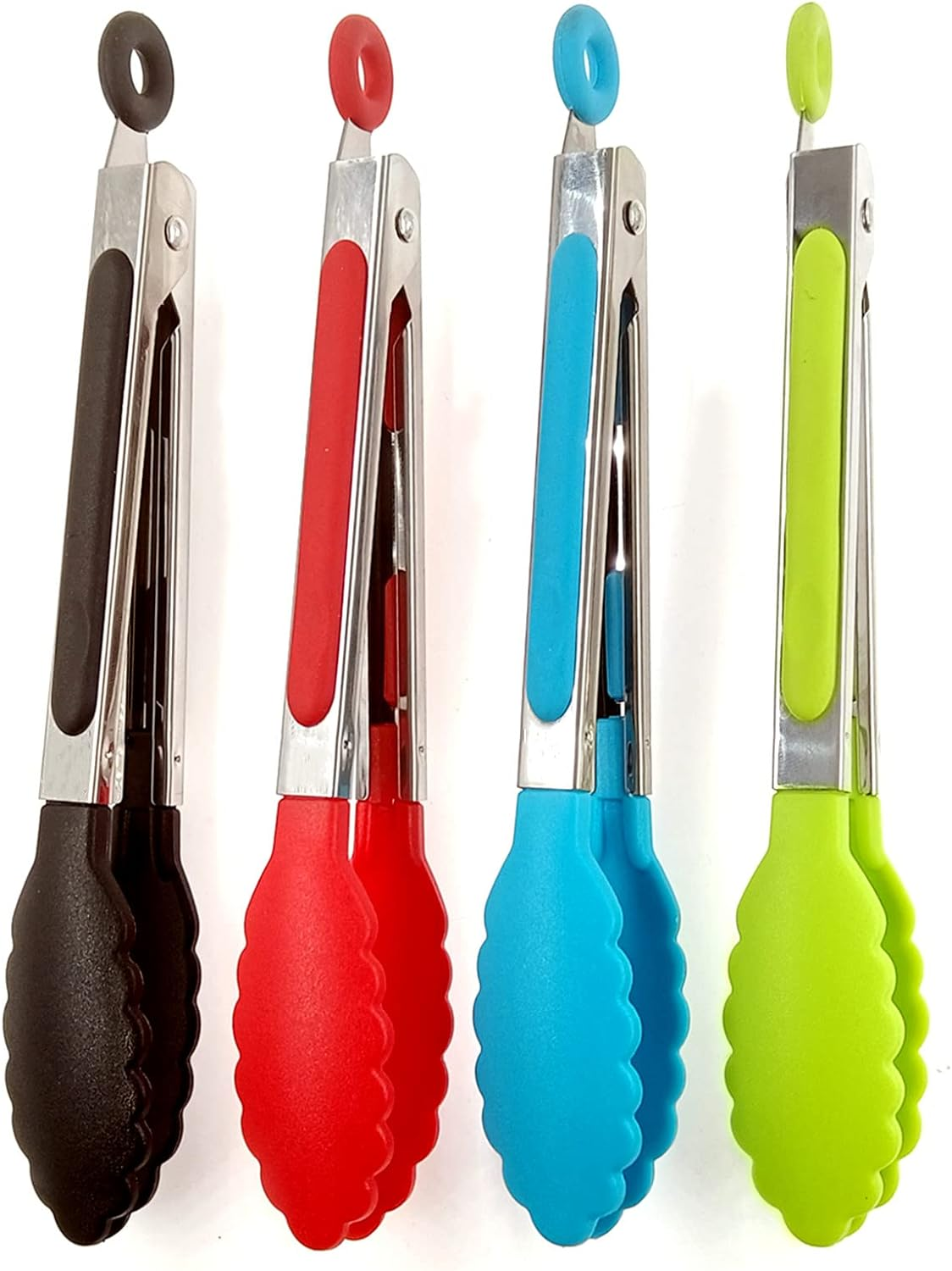 ZHIYE Kitchen Tongs, Set of 4, 7&rdquo; Non-Slip Stainless Steel Tongs with Locking Clip for Cooking, BBQ, Serving, Heat Resistant, Food Grade