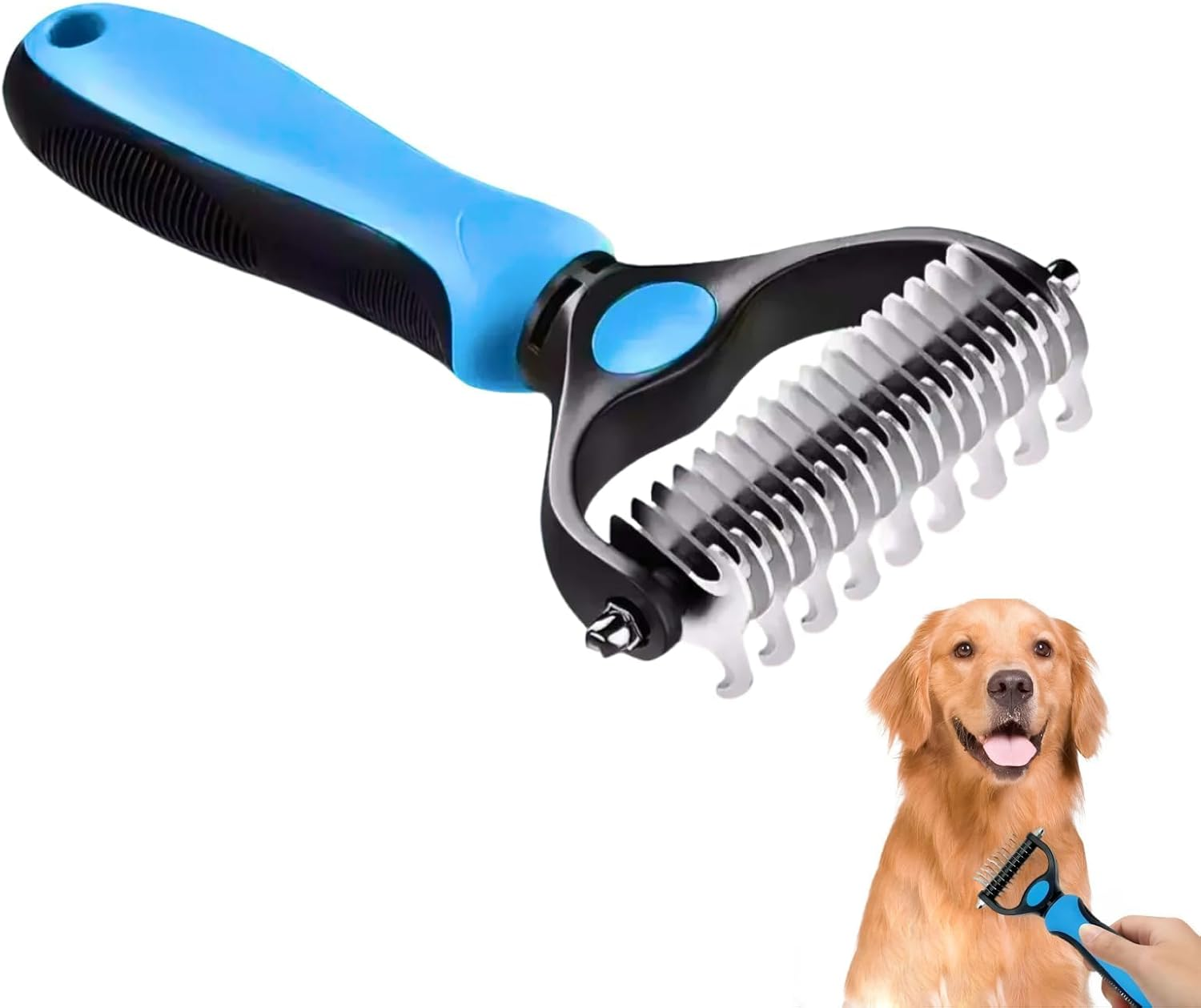 Double Sided Dog Grooming Brush, Shedding Dematting Tool for Medium, Long Hair Cats Dogs, Undercoat Rake Comb Reduces 95% Shedding, Tangles Mats, Professional, Deshedder image number 5