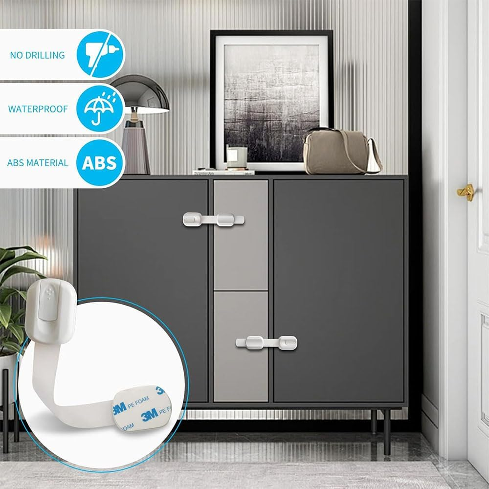 Aufondof 12 Pack Child Safety Strap Locks Refrigerator Cabinet Drawer Door Latches Baby Pets Proof,Easy to Use No Tools Required,Durable and Reliable for Cabinets, Drawers image number 1
