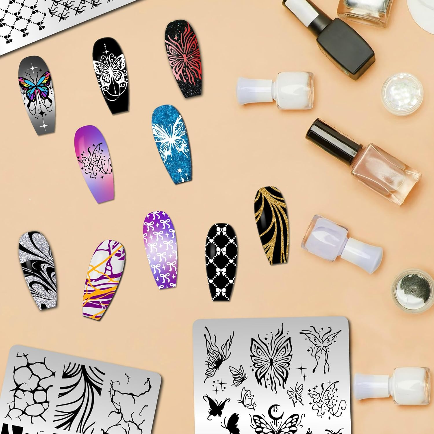 Arriettycraft 3Pcs/Pack Marble Nail Stamping Plates, Bow Nail Stamper Butterfly Art Stencils Stainless Steel Image Plate for Nails Art Design Manicure Salon image number 4