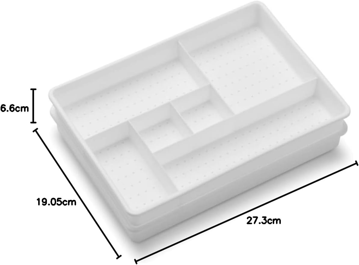 Madesmart Set of 2 Plastic 6-Compartment Drawer Organizer Gadget Trays, Multipurpose Storage Bins for Drawers, White image number 1