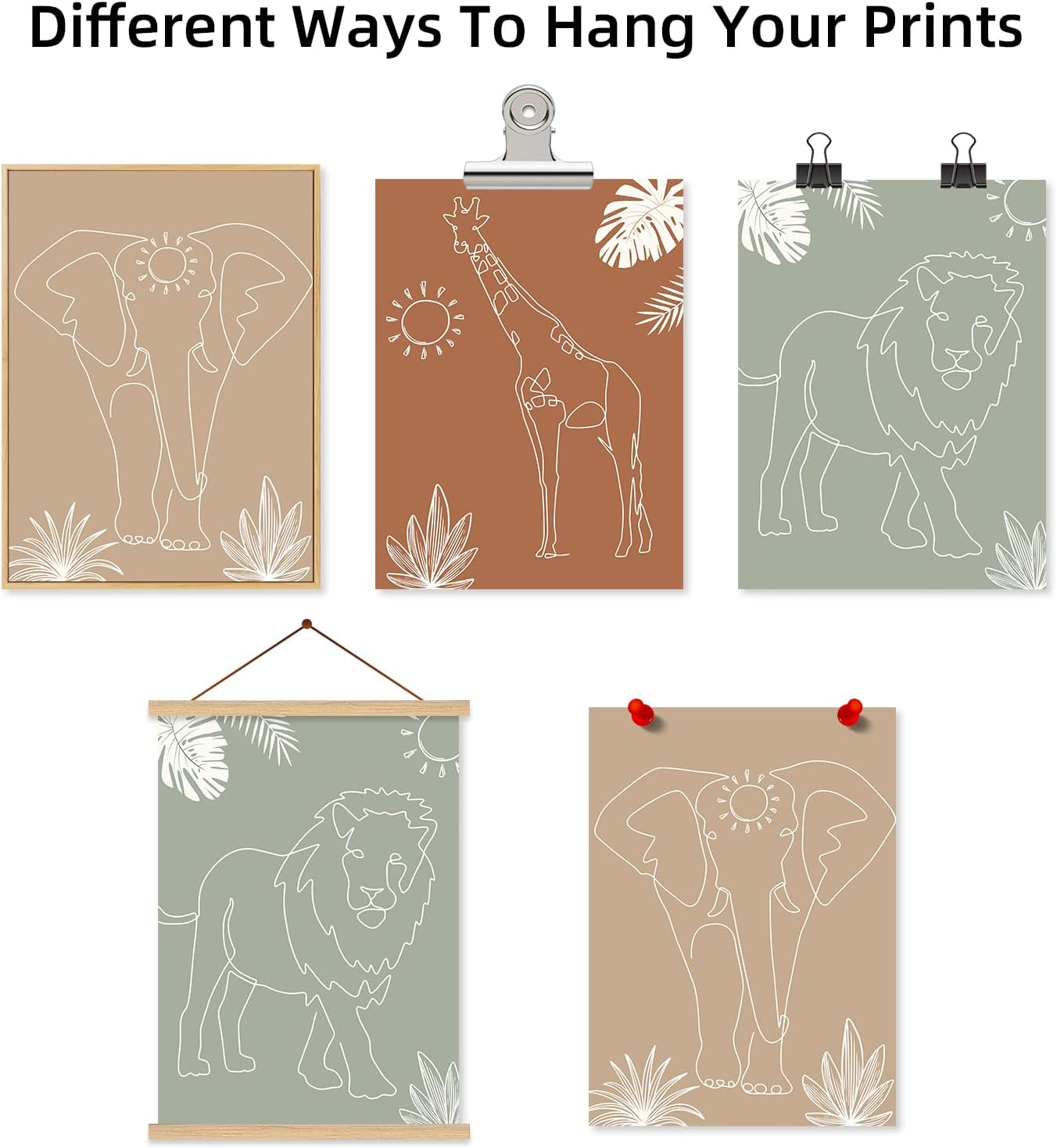 Safari Nursery Wall Art Pictures Baby Animal Canvas Wall Decor Boho Jungle Wall Art Kids Minimalist Poster Elephant Giraffe Lion Prints Nursery Safari Artwork for Bedroom 12X16 Inch Unframed Set of 3 image number 2