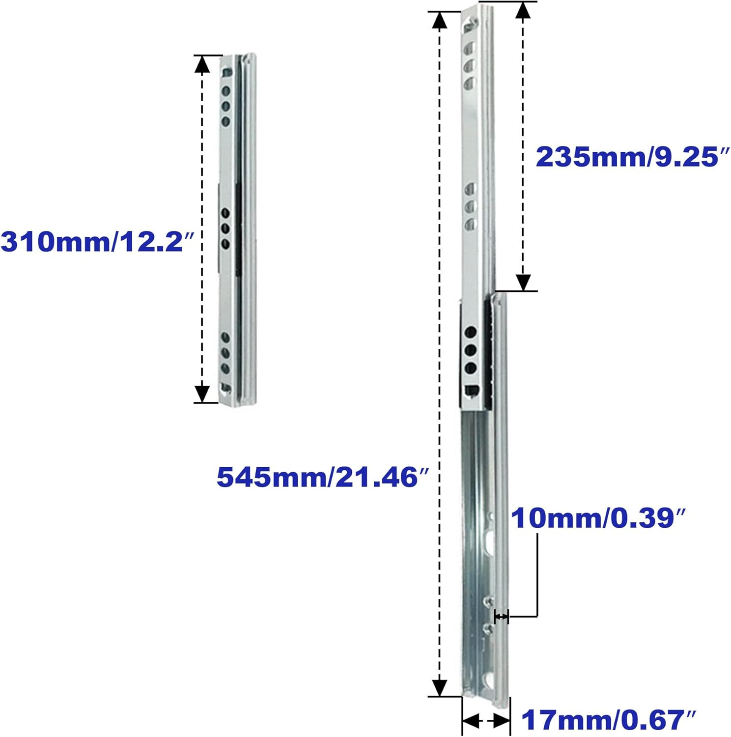 12 Inch Drawer Slides Runners Metal Ball Bearing Drawer Runner Draw for Replacement Two Way Drawing Slide Track Rail 17Mm Wide X 310Mm Length 1 Pair (0.7" Wide) image number 3
