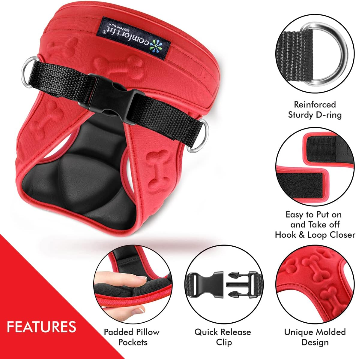 Metric USA Comfort Fit Cold Weather Dog Harness - Adjustable, Reflective, Secure, Small Size, Red Color image number 4