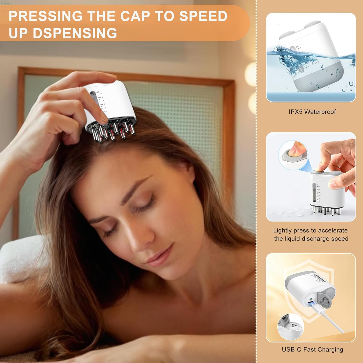 2 in 1 Hair Oil Applicator & Scalp Massager, Electric Oil Dispenser for Hair Growth, Red Light Therapy Scalp Massager for Hair Treatment & Essential Oils image number 1