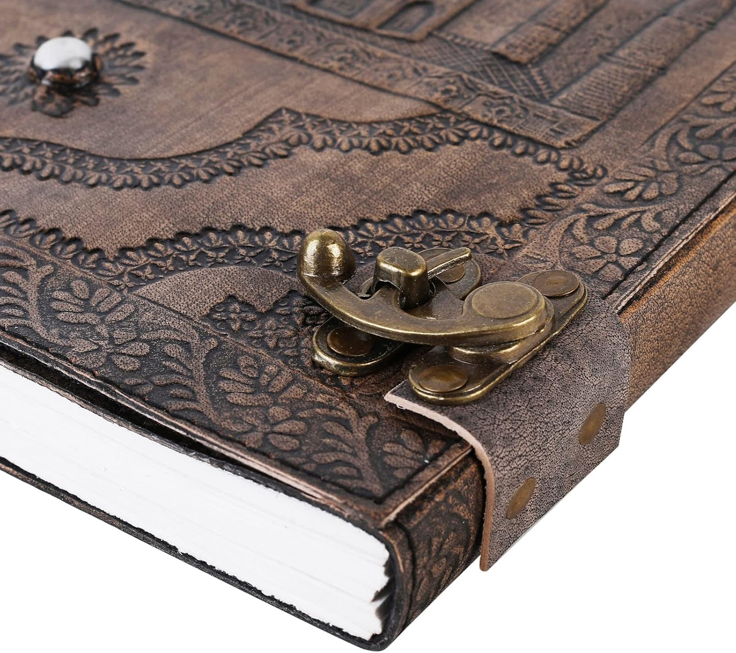 OVERDOSE Tajmahal Vintage Leather Journal - Handmade Antique Journal for Students & Office for Men Women Diary Leather Sketchbook Drawing - Size 10 X 13 Inches | 25 X 33 Cm image number 5
