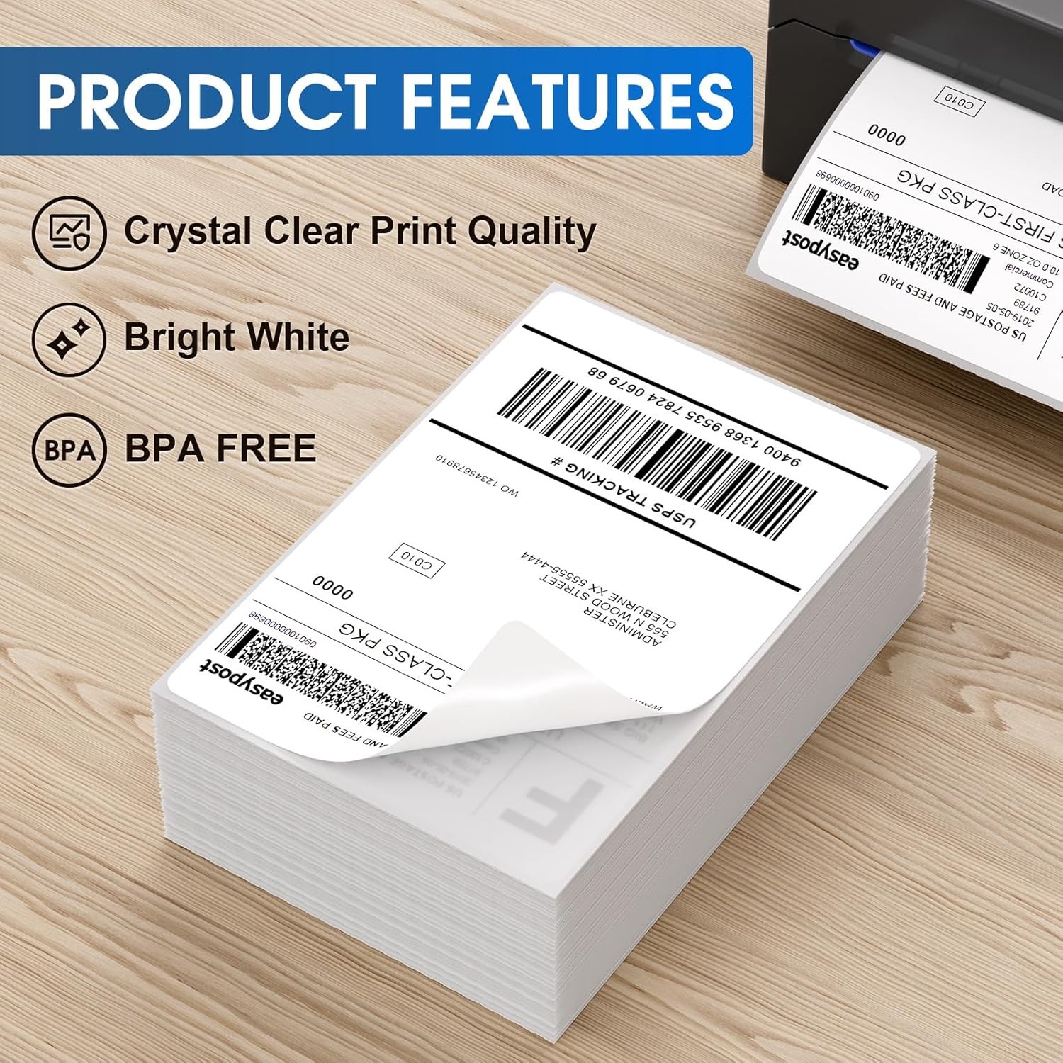 Maxgear 4" X 6" Direct Thermal Labels, 500 Labels, Fanfold Shipping Package Labels, Perforated White Mailing Labels, Commercial Grade, Permanent Adhesive, Compatible with Most Thermal Printers