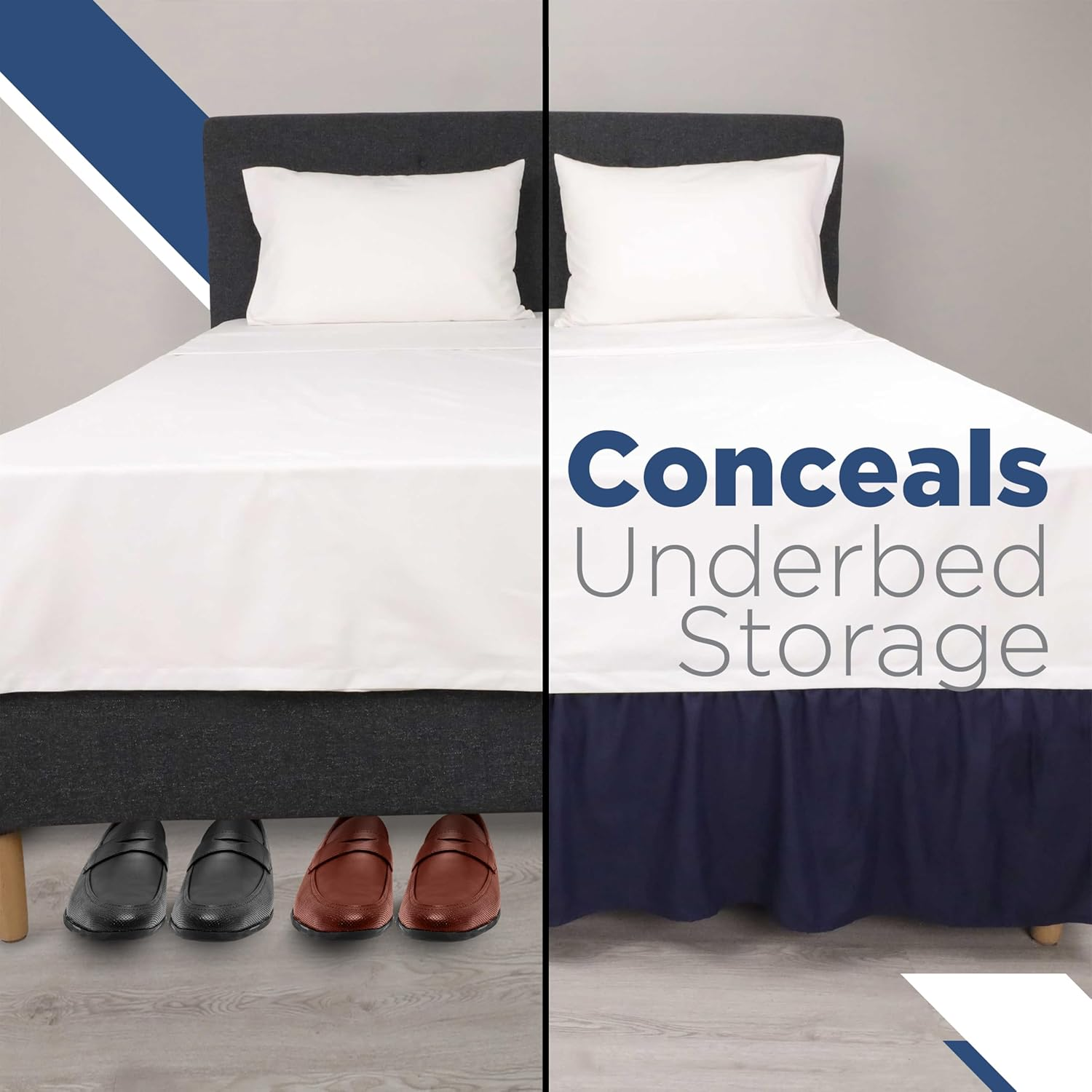 Martex Queen Ruffle Bed Skirt | Easy Fit Bed Skirts | Microfiber Bed Skirt | 15 Inch Drop | Hotel Quality Bedskirt | Navy image number 6