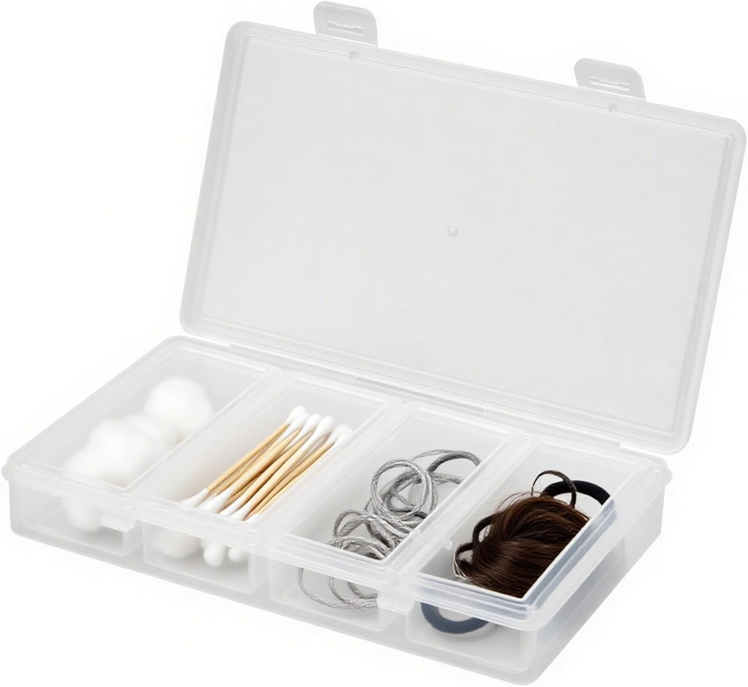 Reignsword Cotton Swab Holder for Travel, 4 in 1 Travel Floss Picks Case with Dustproof Lid, Clear Plastic Reusable Cotton Pad Holder Storage Box for Cotton Swabs Hair Ties Floss image number 3