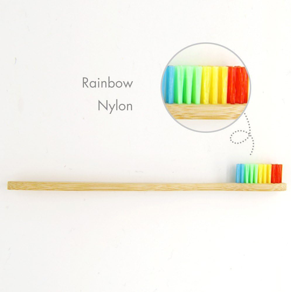 GENKENT Natural Bamboo Toothbrush Made with Rainbow Nylon Infused Bristles (10 Counts) image number 2