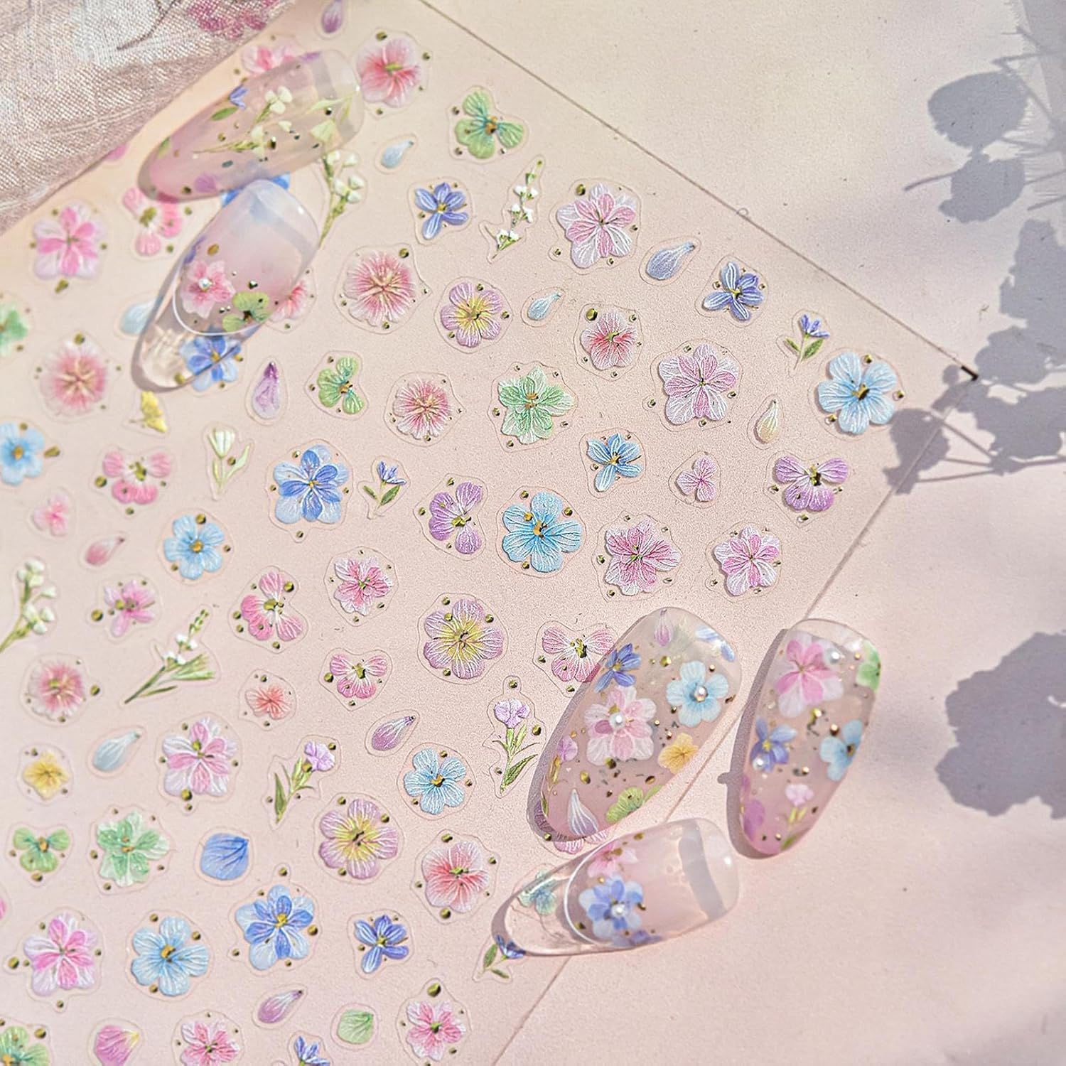 Spring Nail Stickers - 5D Embossing Flower Nail Charm Stickers | Metal Floral Manicure Adhesive Charm for Children image number 6