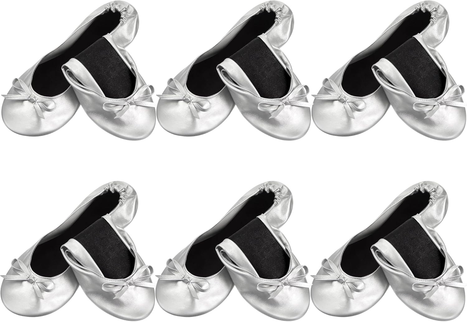 Jecery 6 Pairs Wedding Bridesmaid Ballet Flat Set Women Foldable Flats Portable Ballerina Slippers Wedding Dancing Shoes for Guests Bachelorette Party Gifts Bridal Shower Supplies