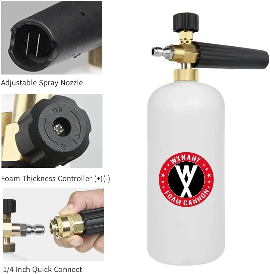 WXNANY Pressure Washer Foam Cannon with 1/4&rdquo; Quick Connector 5 Tips and Holder 1 Liter Bottle image number 2