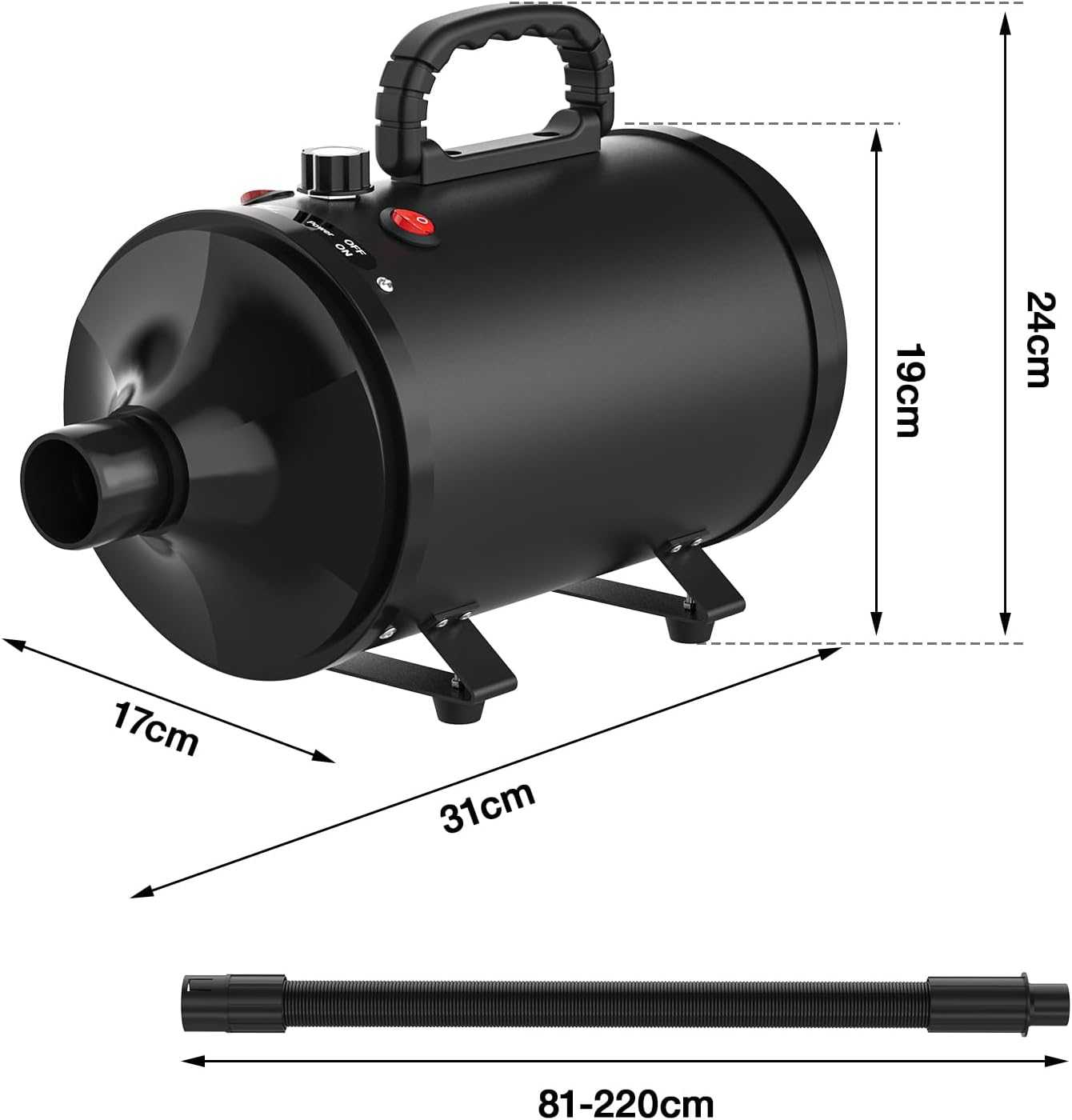OPPSBUY Pet Dryer, Pet Grooming Hair Dryer with Heater, Home Dog Hair Dryer with Adjustable Wind Speed, Flexible Hose image number 4