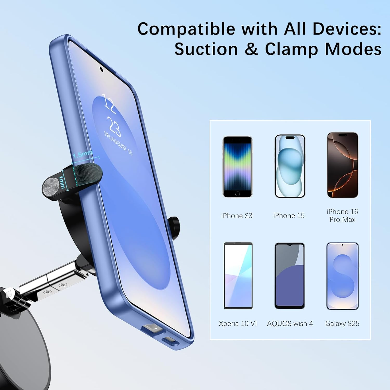 YINLAI Vacuum Suction Magnetic Phone Holder 2025 Car Mount with Reinforcing Clip, Phone Holder Car Accessories for All Cars Phone Mount for Cellphone Smartphone Mount Stand, Black