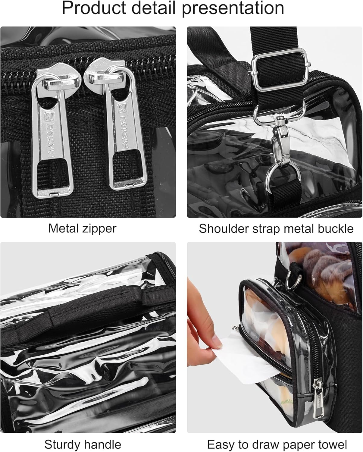 Makeup Brush Case, Large Makeup Brush Holder Professional Makeup Artist Travel Case Clear Waterproof Cosmetic Organizer Bag, with Adjustable Strap and Dividers, I Clear, X Large, Makeup Brush image number 4