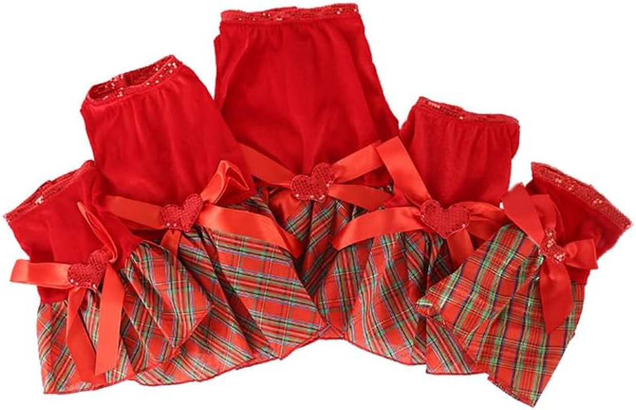 Bow-Knot Christmas Pet Costume Plaid Skirt Dog Clothes Santa Dress (Red, M) image number 4