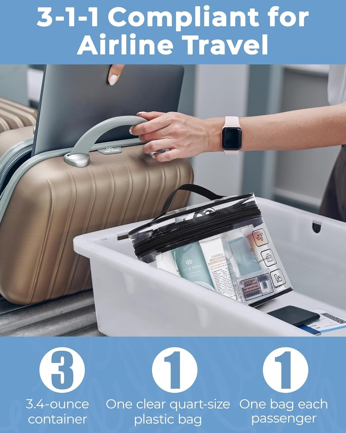 DUOMIAO Toiletry Bag, Clear Makeup Cosmetic Bag Organizer, Quart Size Travel Bag for Toiletries, Carry-On Travel Accessories Essentials, Black, 2 Pack (Black) image number 4