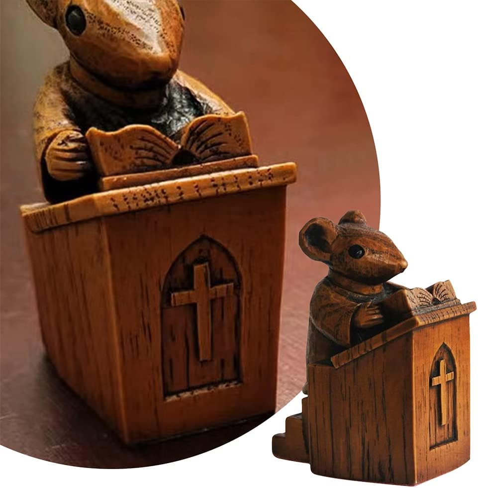 KASCLINO Church Mouse Statue, Priest Craft Ornament, Church Choir Sculpture, Indoor and Outdoor Resin Sculpture, Decorations for All Weather Conditions(Brown)
