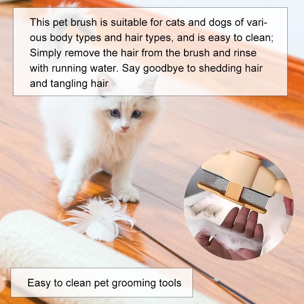 Cat Brush, Cat Brush, Fur Flash Brush, Fur Brush Cat, Flea Comb for Cats, Self-Cleaning Pet Brush, Lice Comb for the Care of Short and Long Hair, Yellow/Green, Pack of 2 image number 2