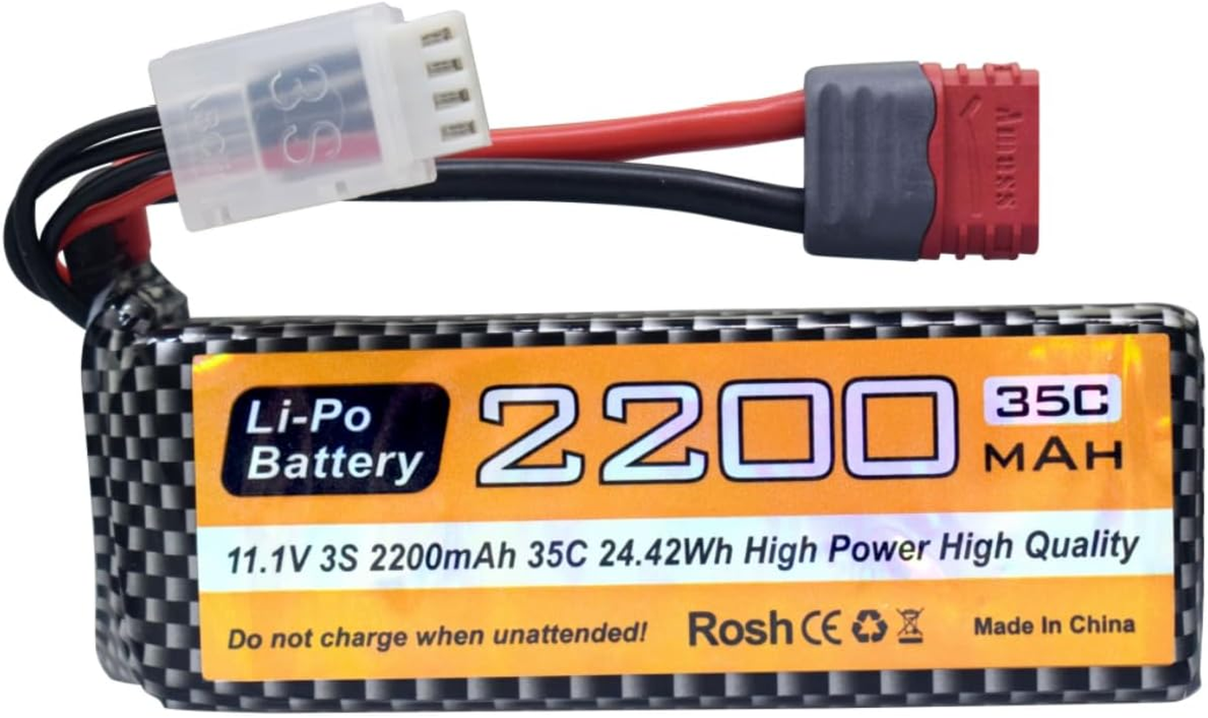 11.1V 2200Mah 35C 3S Lipo Battery with T Plug and USB Charging Cable Suitable for MJX H16P H16E H16GT H16BM H16PL 14301 RC Car High-Speed Drift Model Toy Car Upgrade Battery