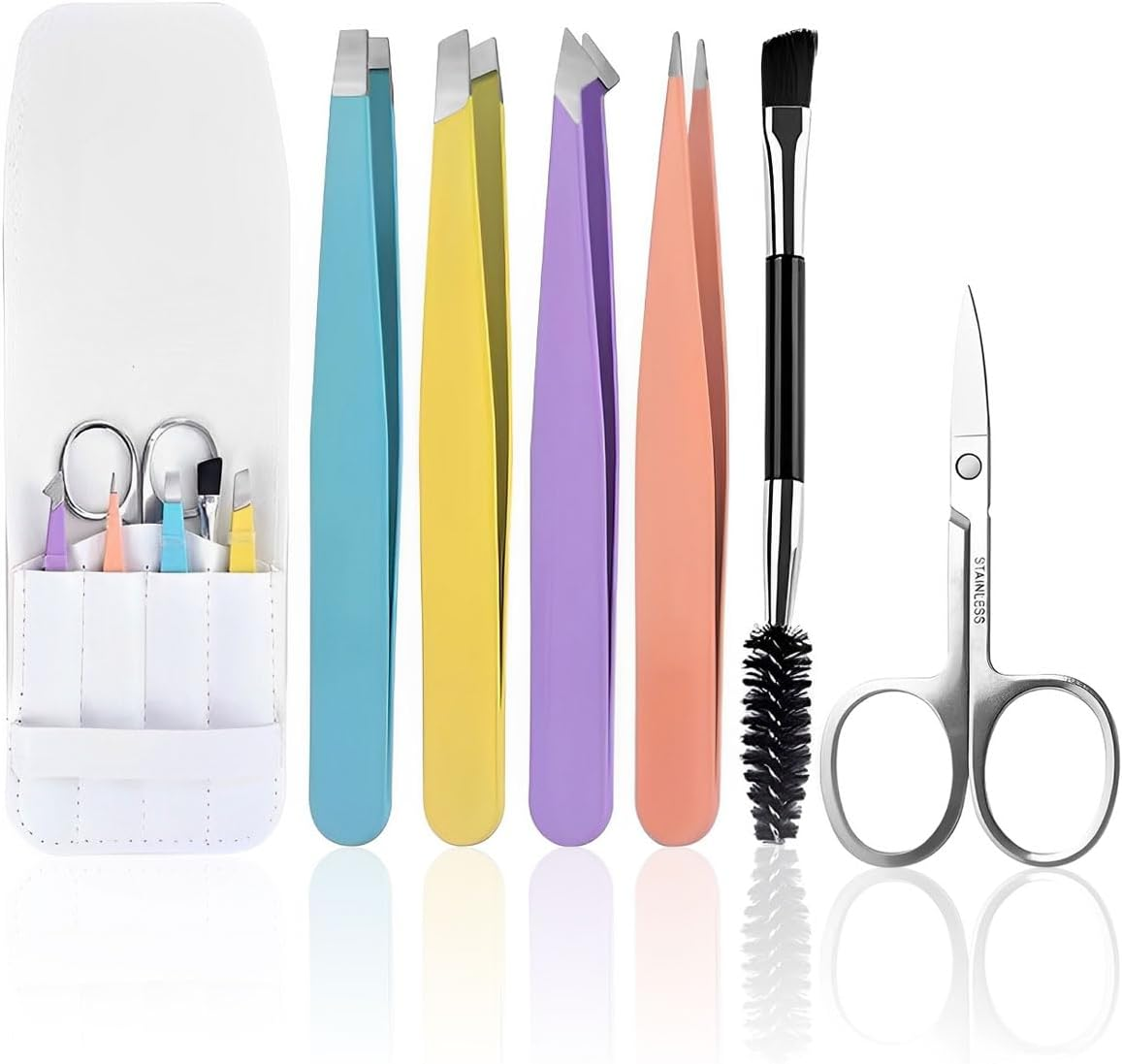 KEMUZ 6 Pieces Portable Tweezers, Professional Stainless Steel Tweezers, Eyebrow Plucking, Stainless Steel Tip Tweezers, Eyebrow Plucking, for Removing Blackheads, Ingrown Hair, Eyelashes image number 5