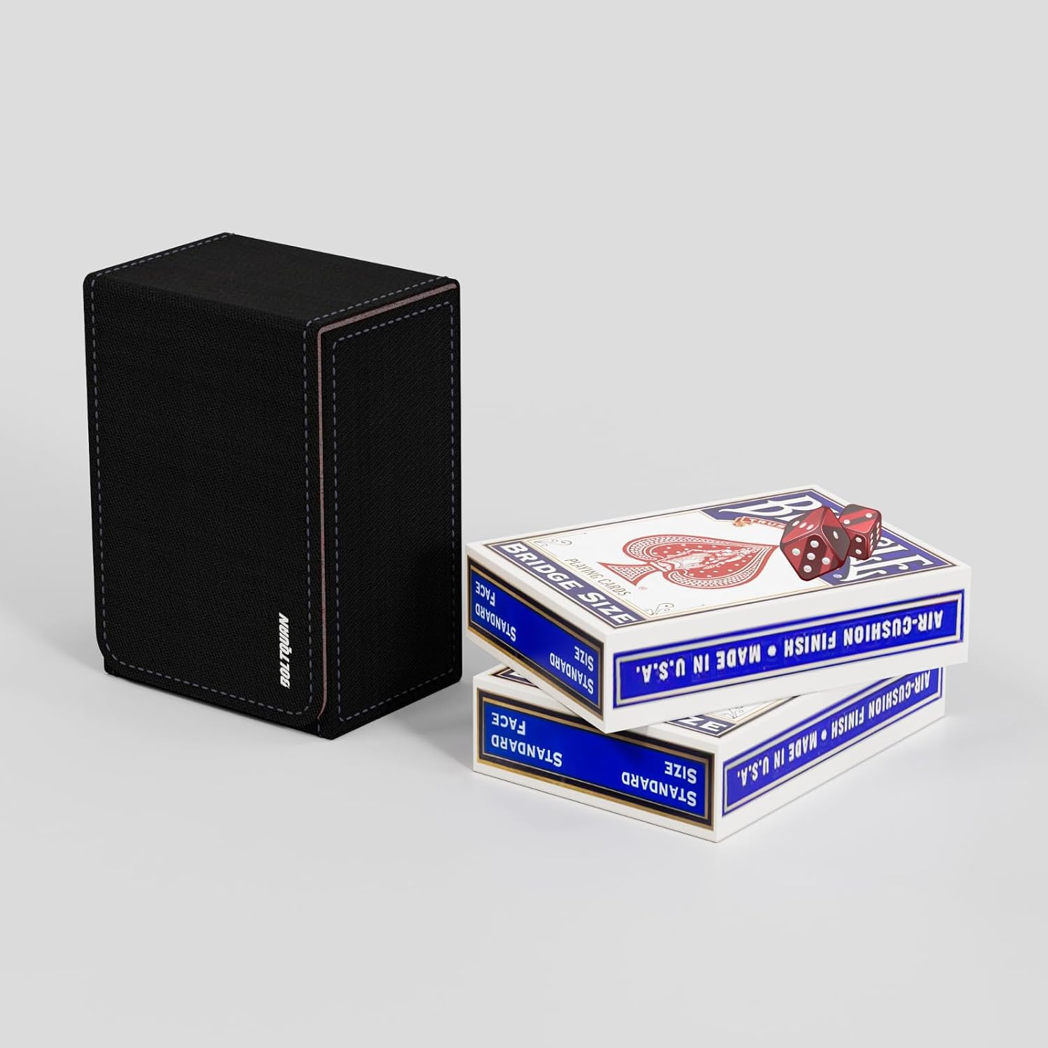 Double Decker Leather Poker Card Case - Holds Two Sets of Poker Size Cards - Premium Dual-Deck Holder with Stylish Design and Secure Closure (Black-Grey) - Black-Purple image number 5