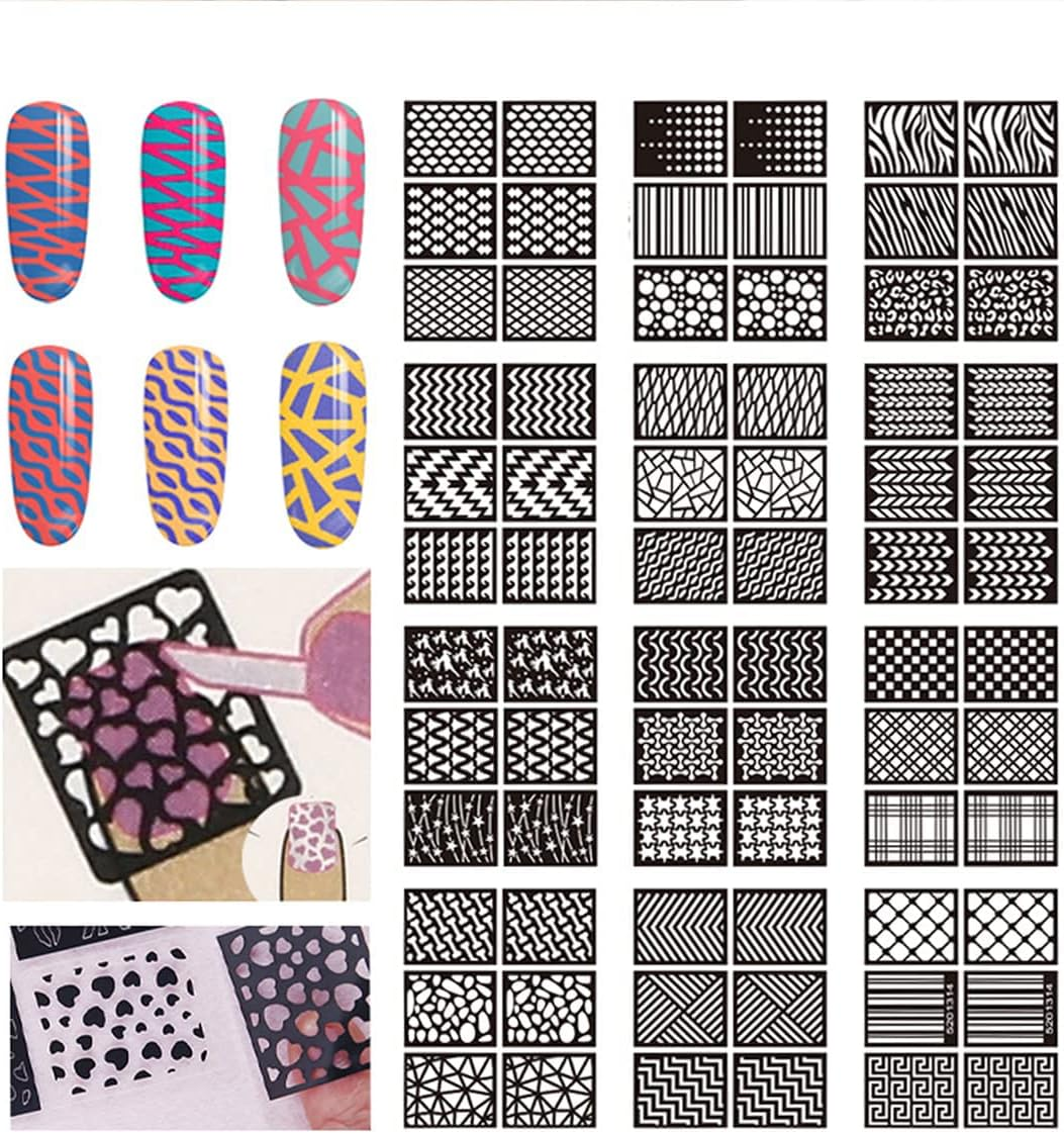 Nail Stencils for Nail Art Reusable,Nail Vinyl Stencils Sticker 144 Pieces 72 Designs,Hollow DIY Manicure Decoration Decals French Tip Nail Guides Supplies（24 Sheets）. image number 1