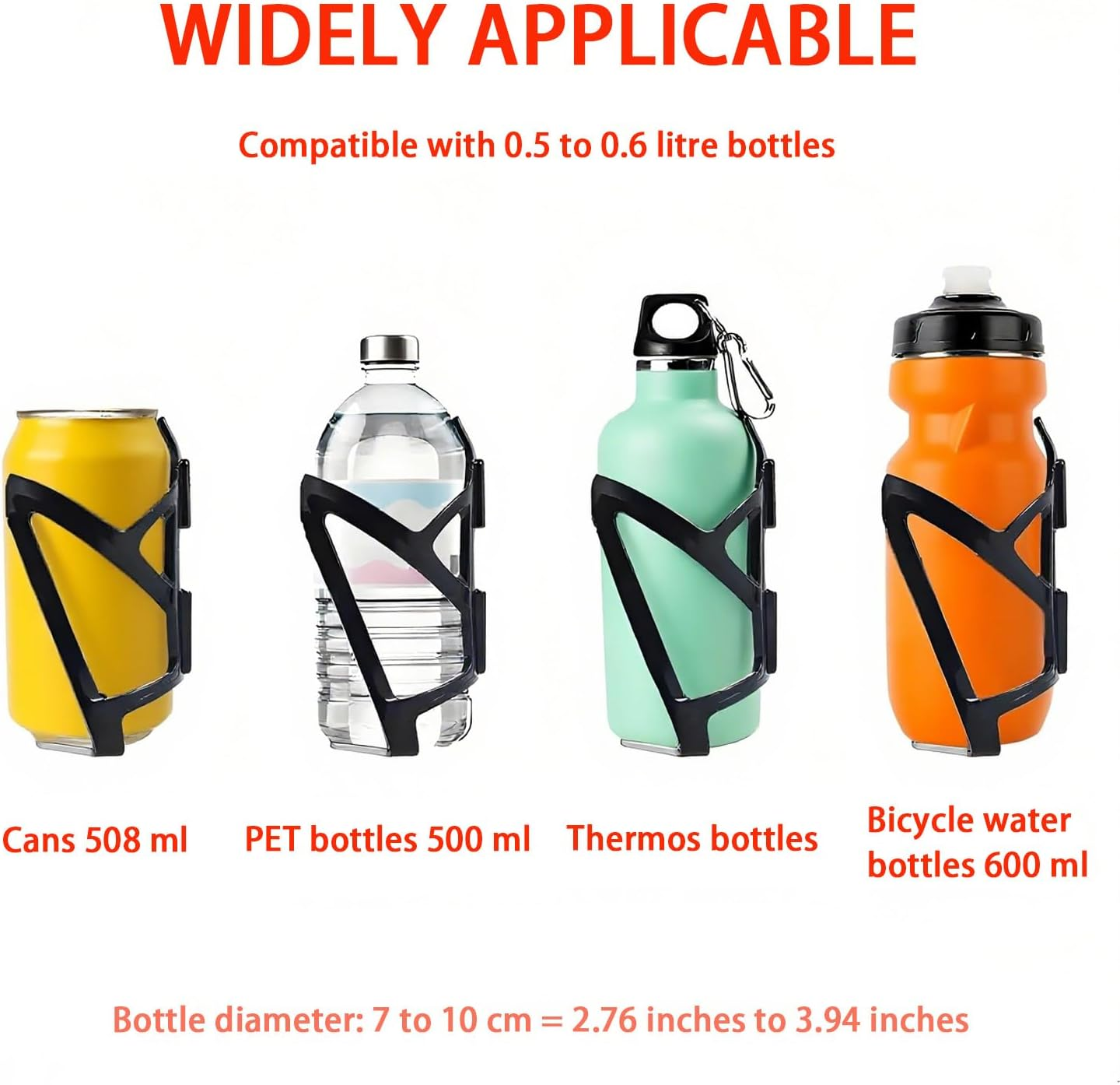 2PCS Universal Bicycle Bottle Cage,Black Bicycle Cup Holder for 500-1000 Ml Bottles,Easy to Install(Black image number 6