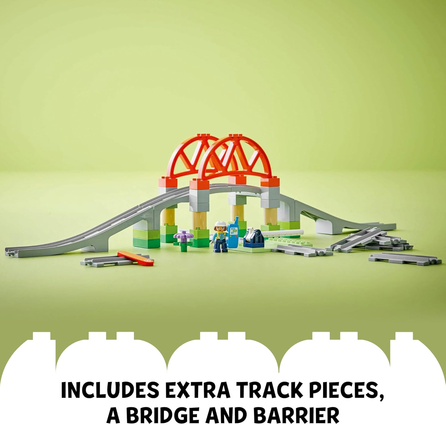 LEGO DUPLO Train Bridge and Tracks Expansion Set, Montessori Toy for Toddlers, Building Blocks Playset, Educational Kids' & Baby Toy for 2+ Year Old Boys & Girls, Develops Fine Motor Skills 10426 image number 6