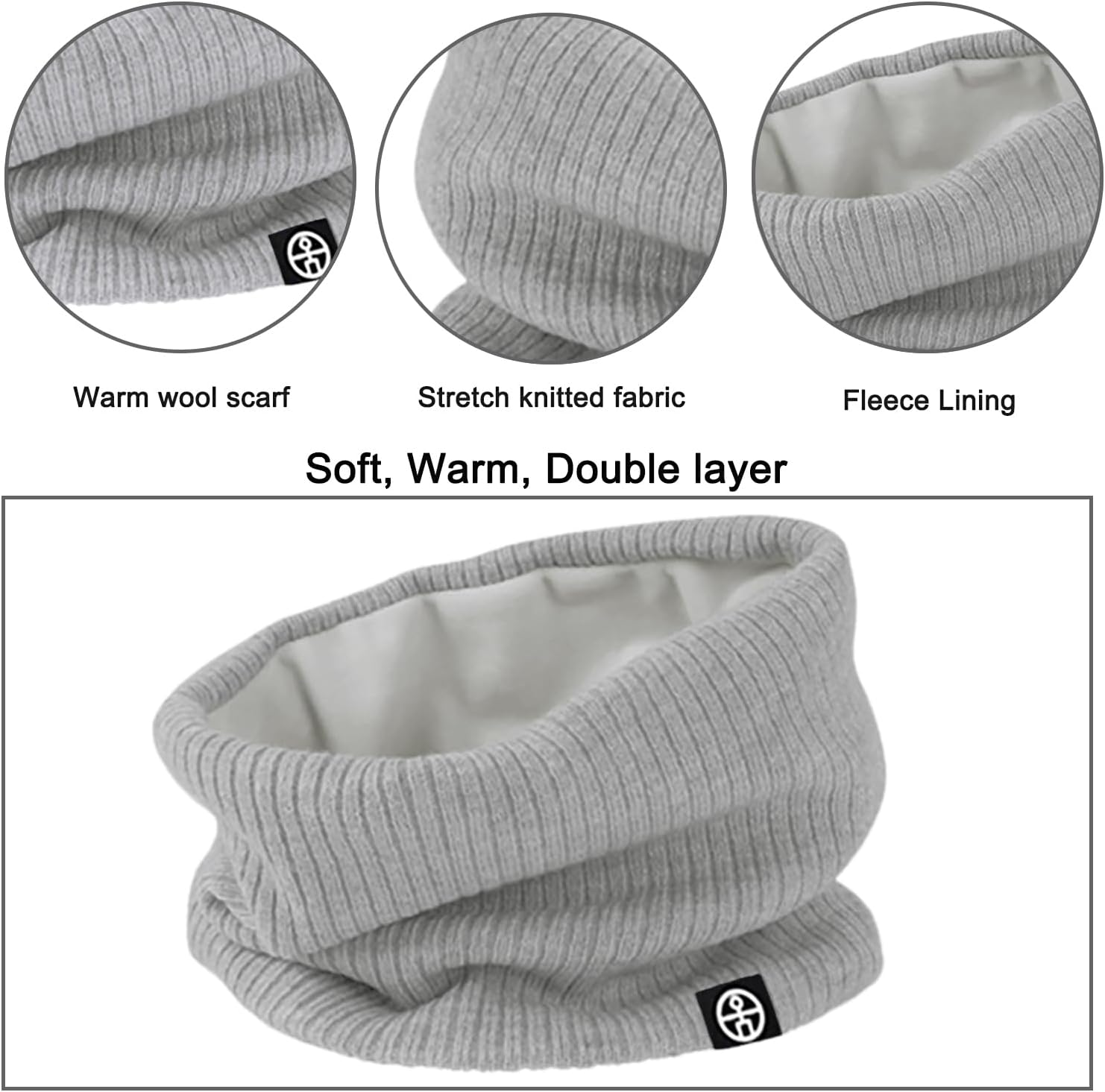 Enwokran 3 In1 Winter Beanie Hat Scarf Gloves Set Thermal Warm Knitted Beanie Cap Soft Fleece Brushed Inner Lining Elastic Circle Neck Warmer Thicken Touchscreen Gloves Winter Set - Light Grey image number 2
