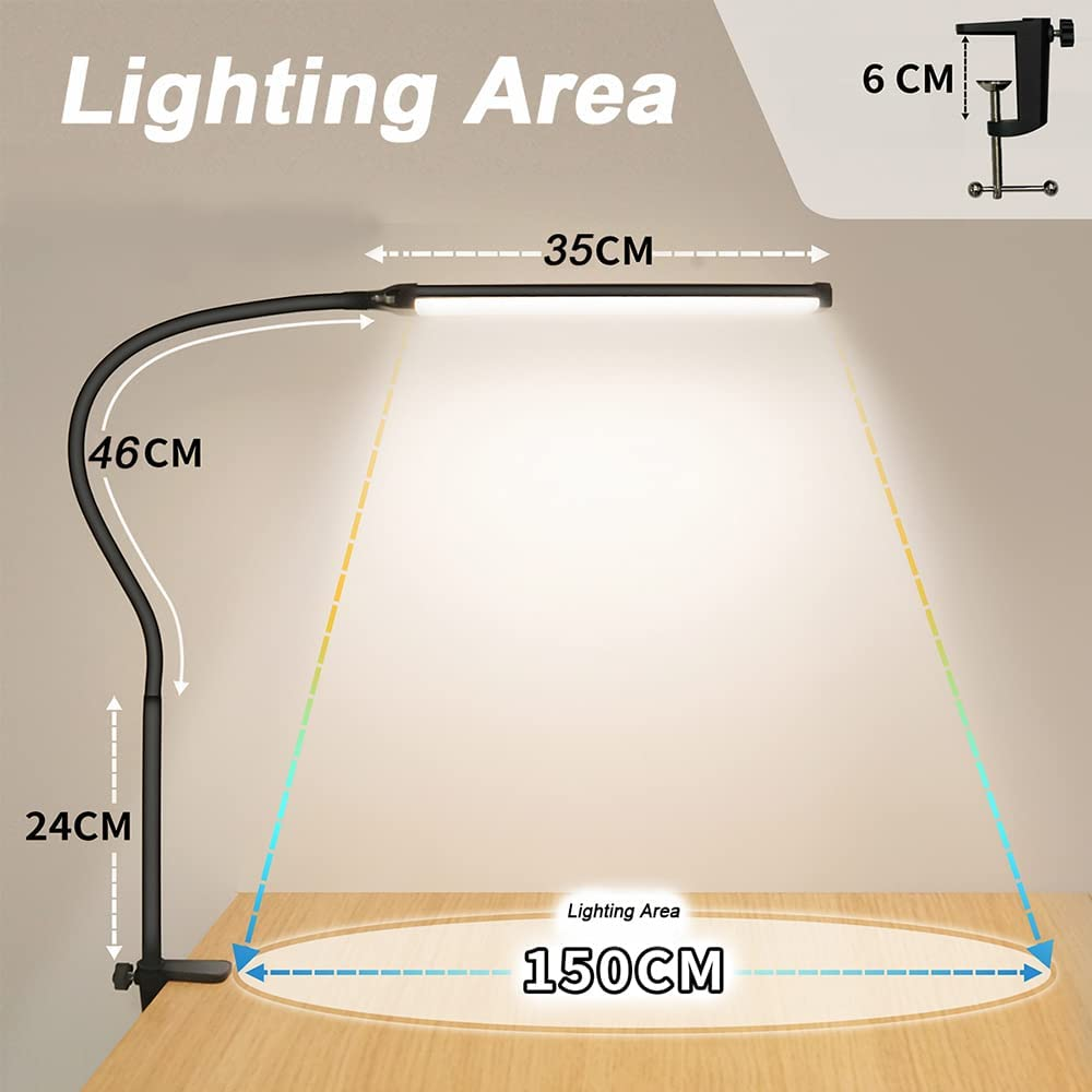 Desk Lamp, LED Desk Lamps with Clamp 3 Color Modes & 10 Brightness Levels Eye-Caring Reading Light Gooseneck LED Book Lights, Easy Clip on Desk Light for Home Office(White)